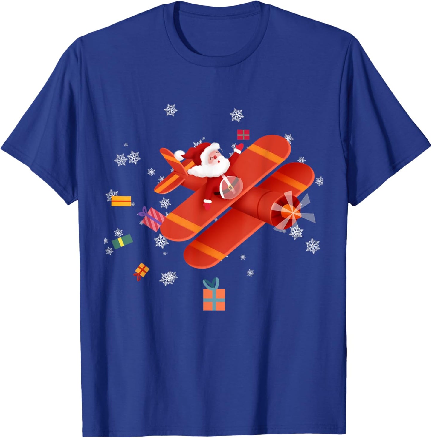 Santa Claus Pilot Flying Airplane Merry Christmas Boy Kids T-Shirt - T-Shirt | Royal