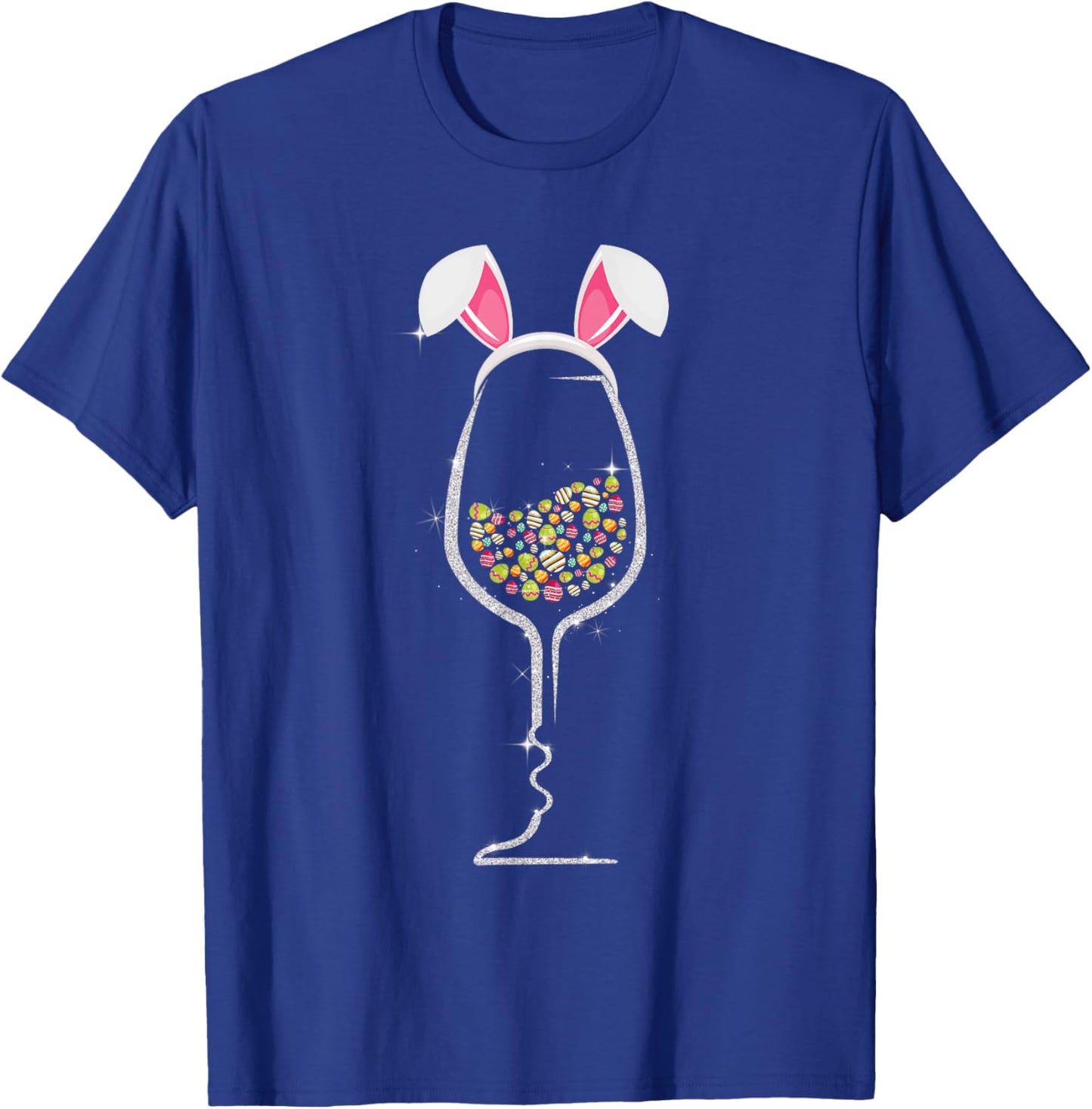 Easter Day Color Egg Wine Glass Bunny Wine Lovers T-Shirt - T-Shirt | Royal
