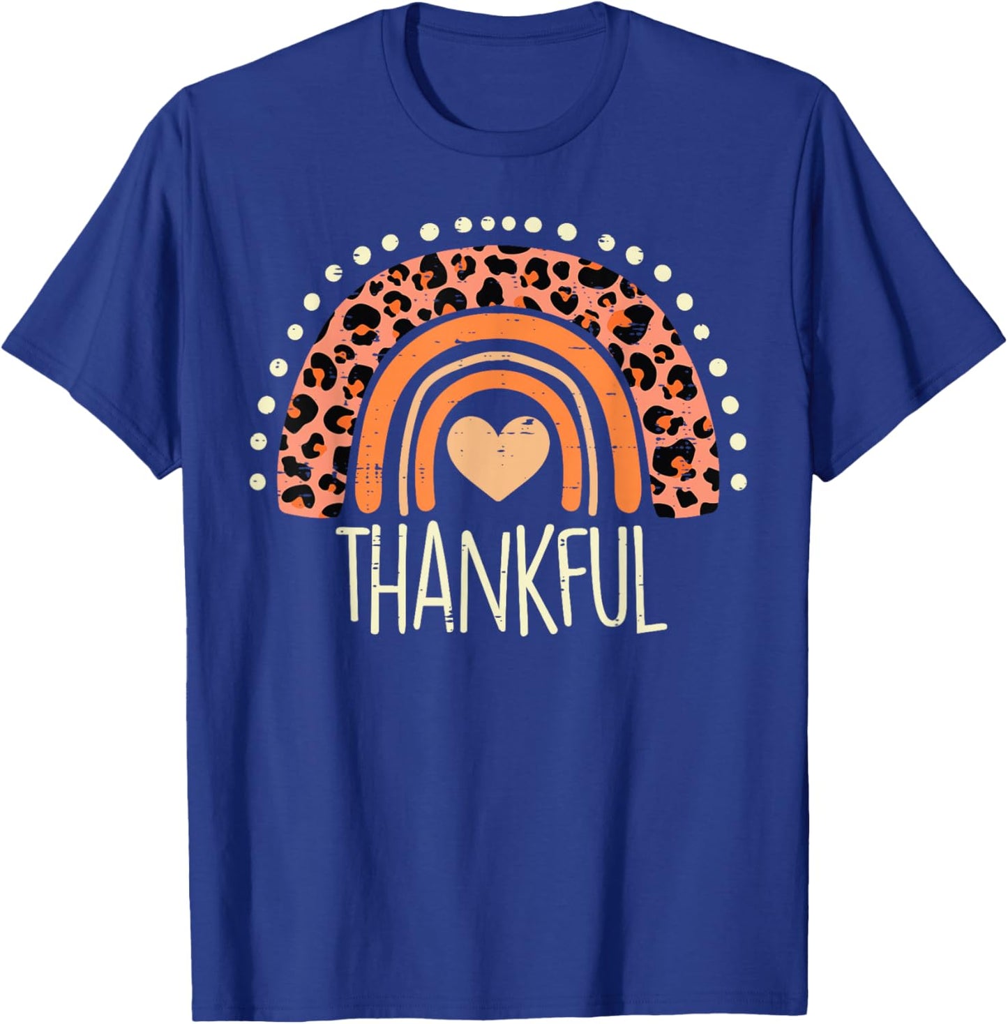 Leopard Rainbow Thankful Thanksgiving Teacher Women Kids T-Shirt - T-Shirt | Royal