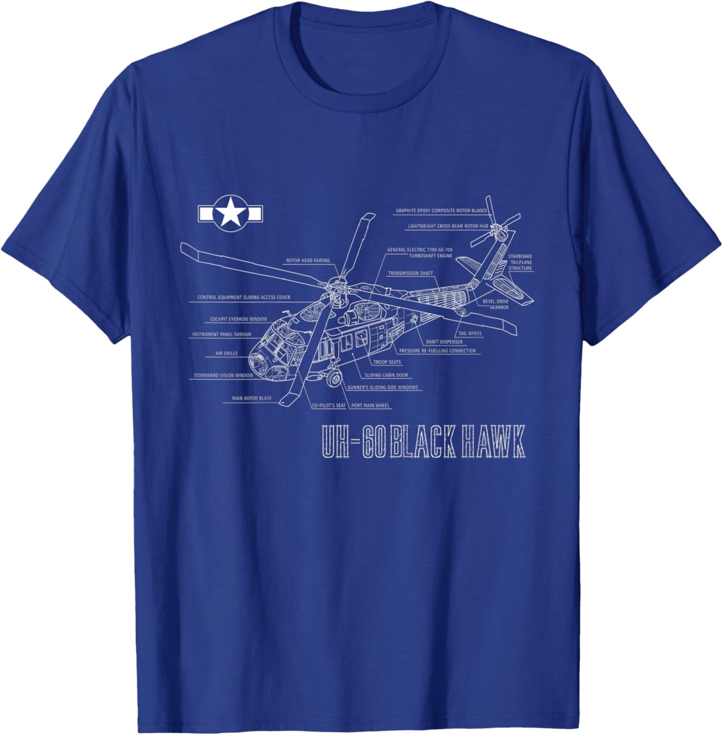 Kids American Military Aircraft UH 60 Black Hawk Helicopter T-Shirt - T-Shirt | Royal