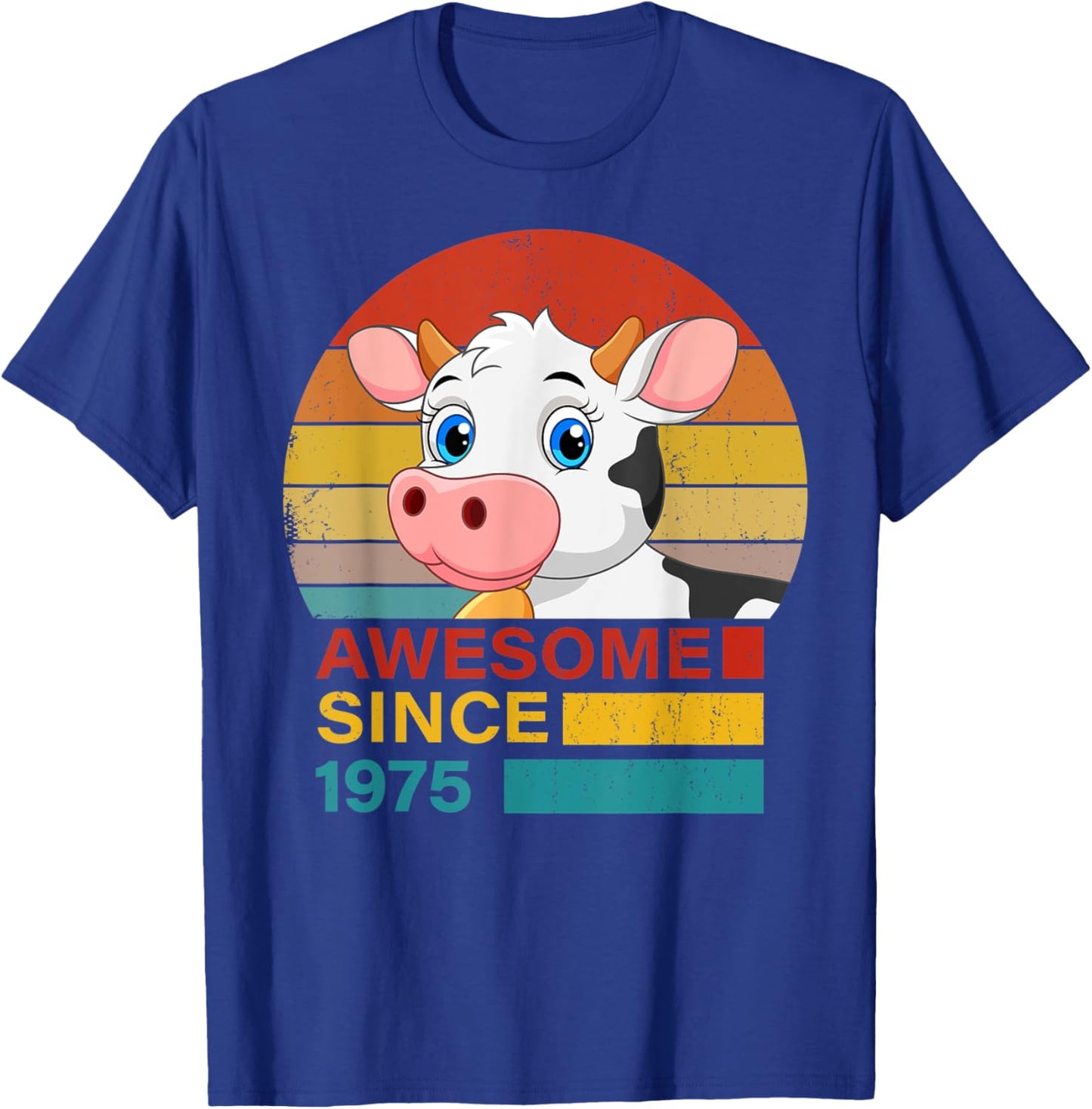 Cow 1975 Birthday Funny Vintage Cow Retro Sunset Farming T-Shirt - T-Shirt | Royal