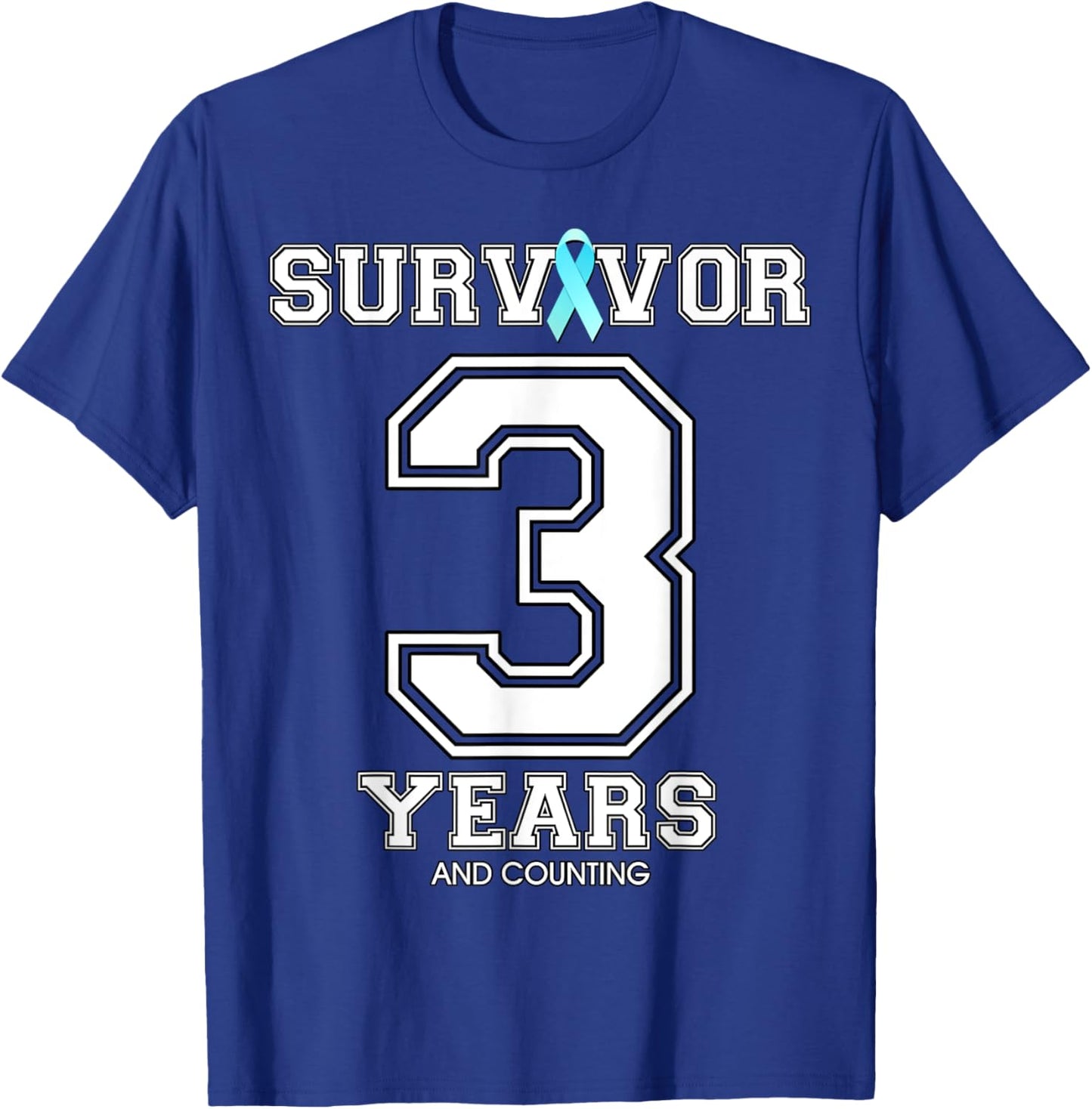 3 Years Ovarian Cancer Survivor Teal Ribbon Gift T-Shirt - T-Shirt | Royal