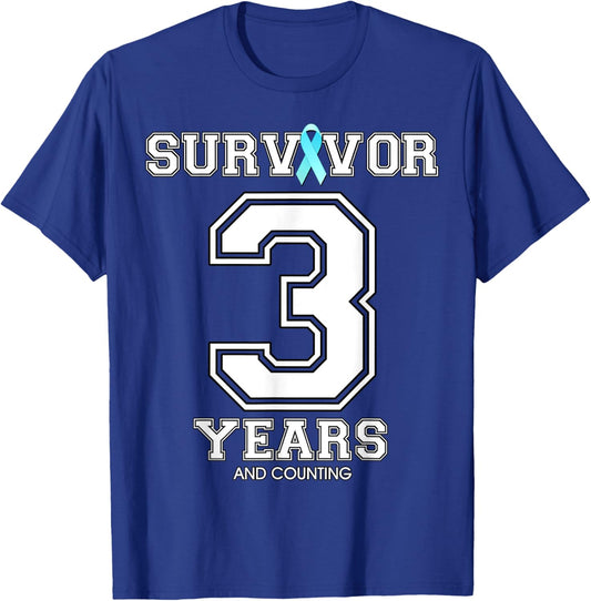 3 Years Ovarian Cancer Survivor Teal Ribbon Gift T-Shirt - T-Shirt | Royal