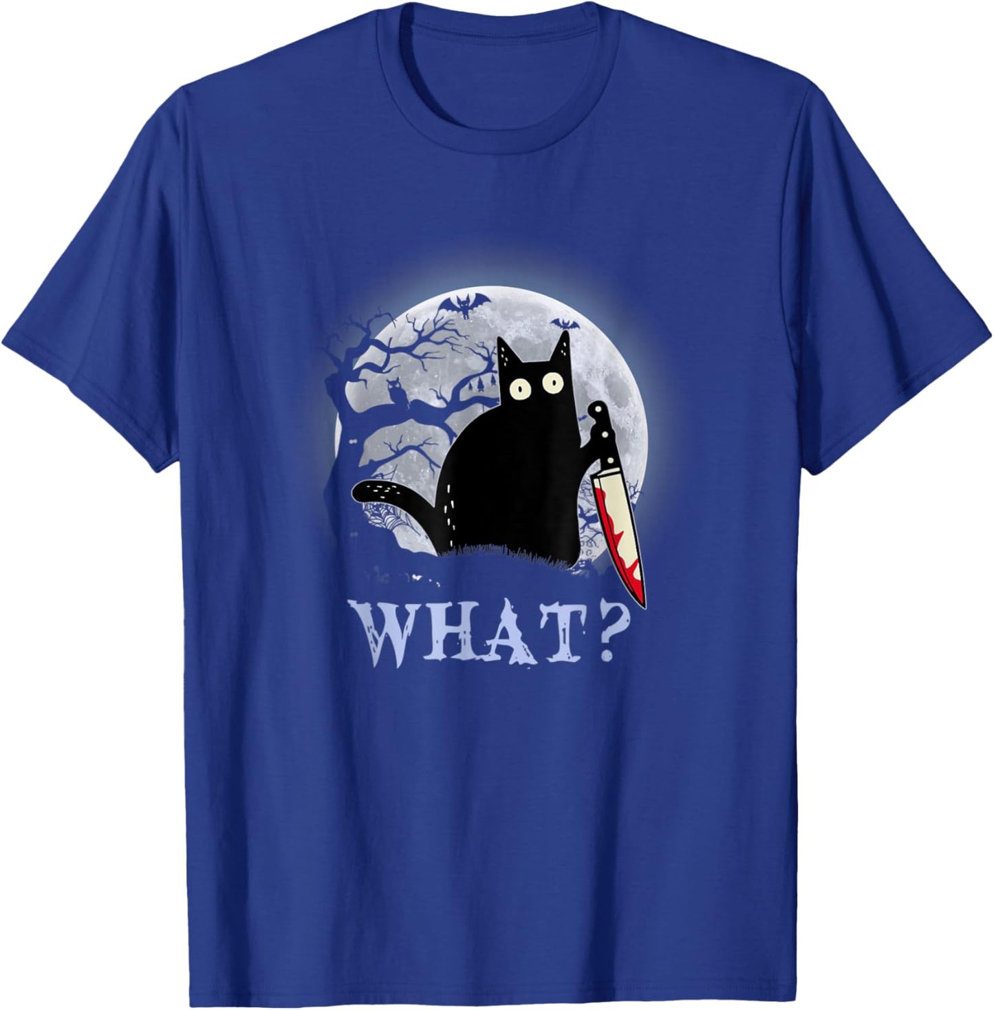 Halloween dark night morderous moon cat with knife Men Women T-Shirt - T-Shirt | Royal