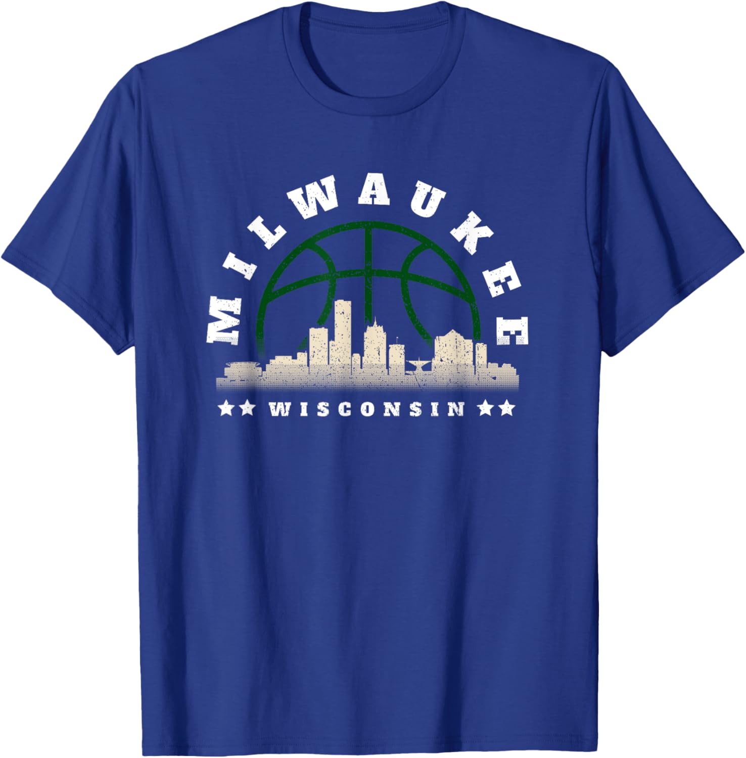 Milwaukee Wisconsin Vintage Basketball Cityscape T-Shirt - T-Shirt | Royal