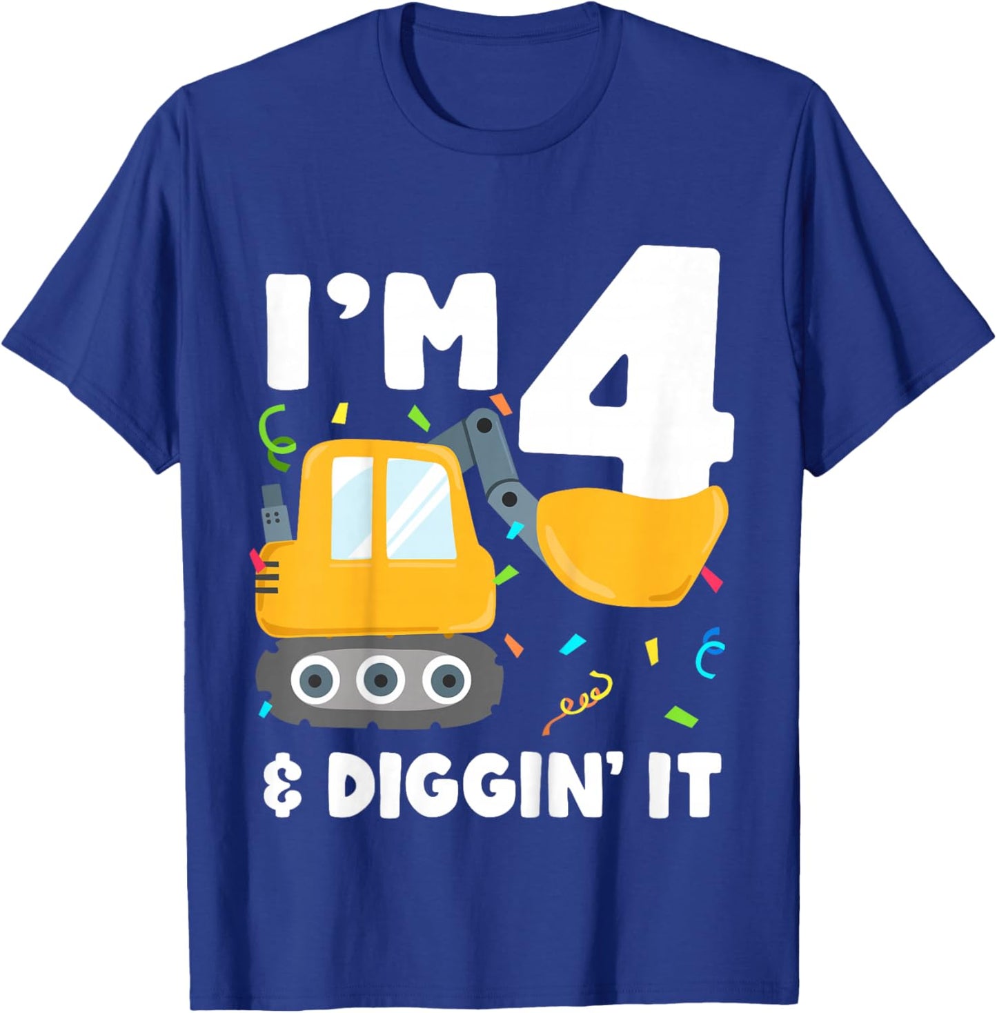 Kids Construction Truck 4th Birthday Boy 4 Four Excavator Digger T-Shirt - T-Shirt | Royal