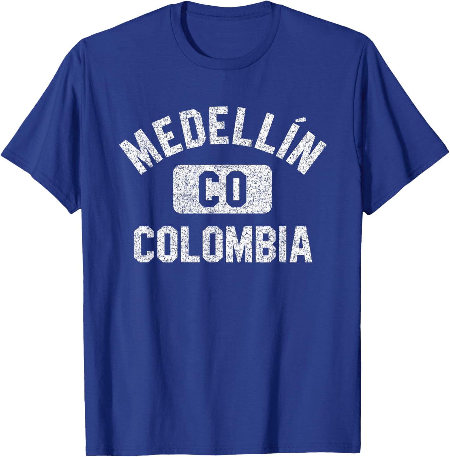 Medellin Colombia Gym Style Distressed White Print T-Shirt - T-Shirt | Royal