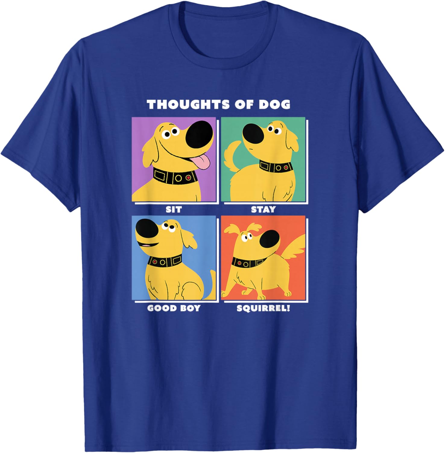 Disney Pixar Up Dug Thoughts of Dog Expressions Box Up Small T-Shirt - T-Shirt | Royal