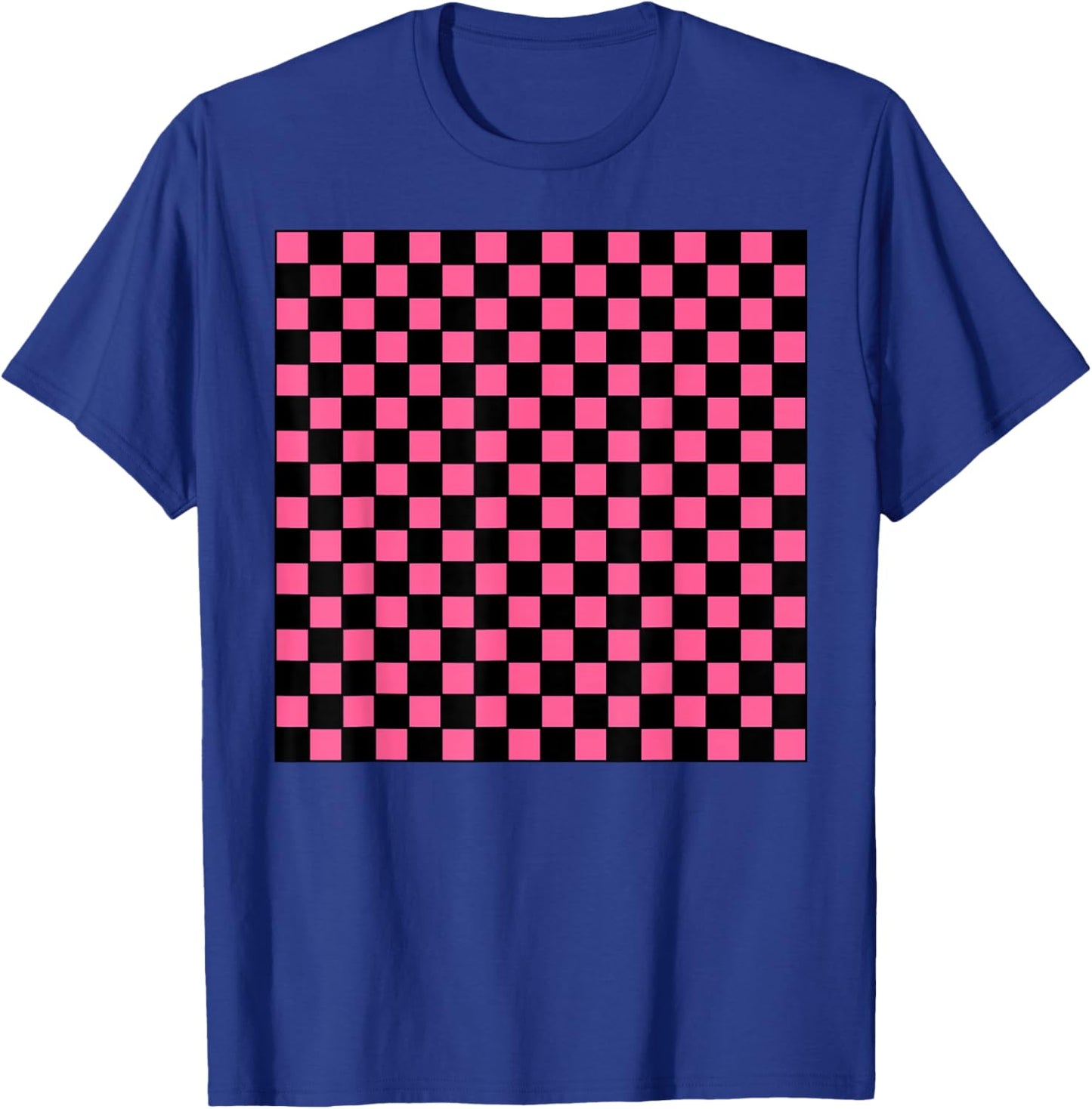 Black Hot Pink Checkerboard Pattern Checkered Gingham Check T-Shirt - T-Shirt | Royal