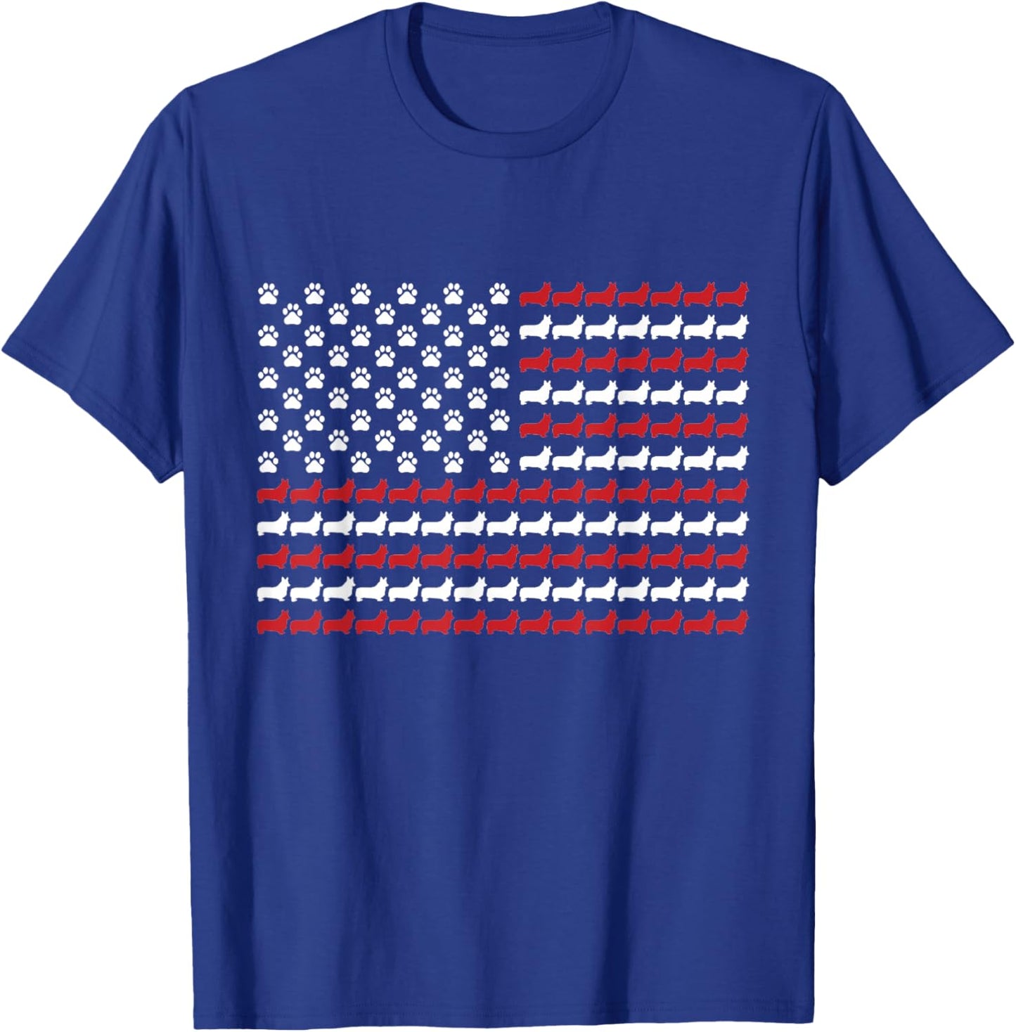 Corgi 4th of July Dog Paw Print American Flag T-Shirt - T-Shirt | Royal