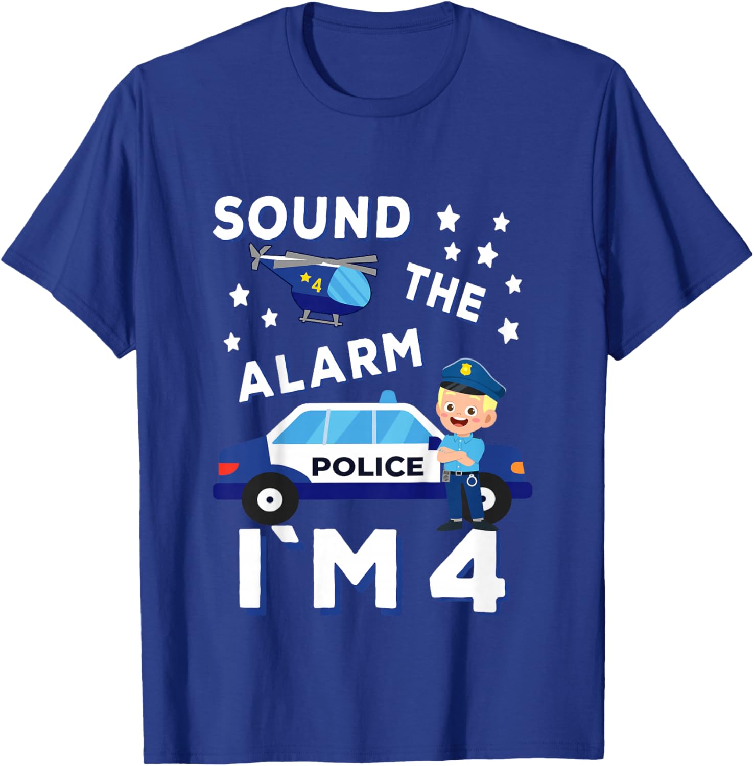 Kids Police Car 4th Birthday Party Kids Police Boys T-Shirt - T-Shirt | Royal