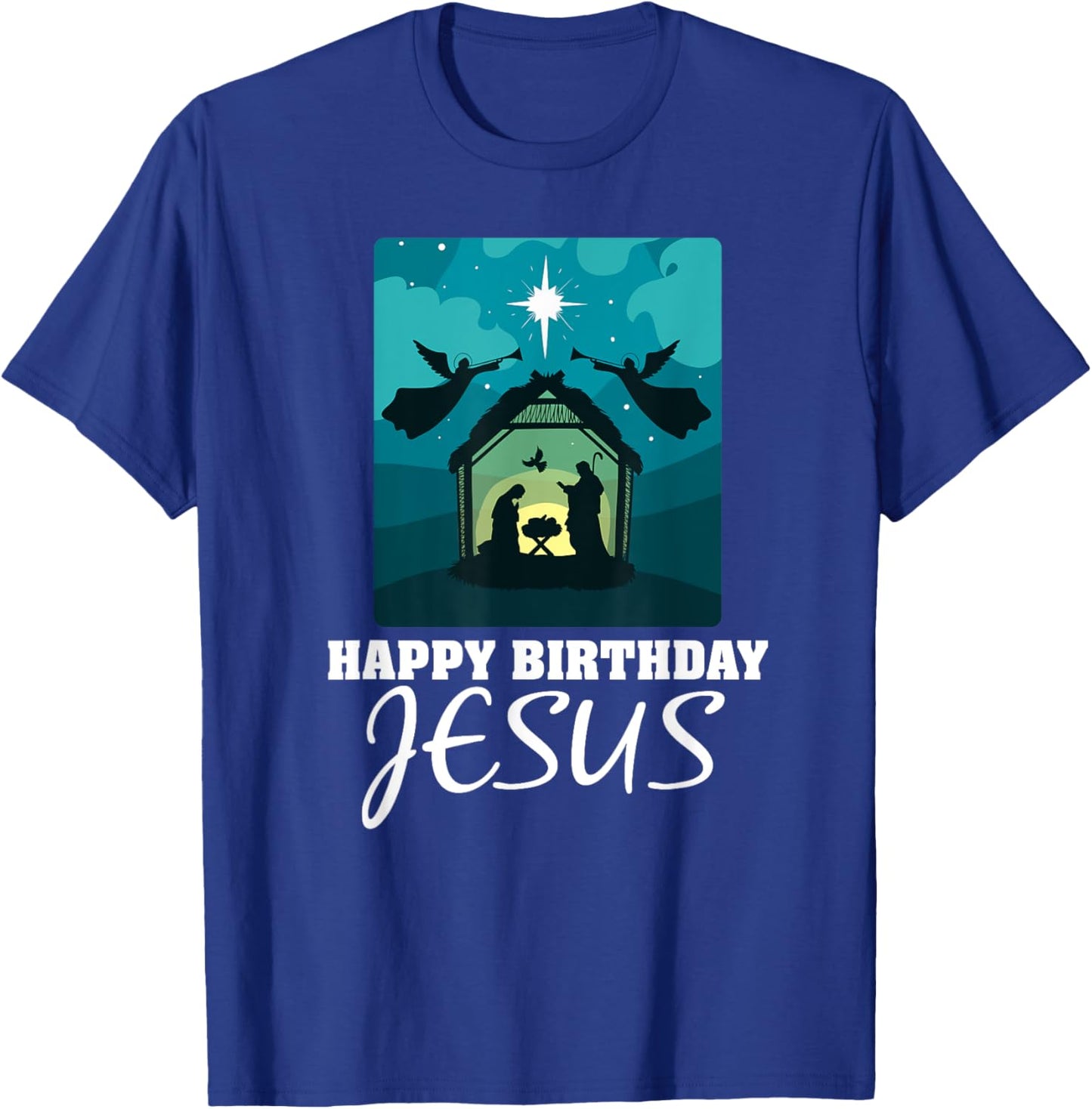 Happy Birthday Jesus - Christmas Advent Nativity Scene North T-Shirt - T-Shirt | Royal