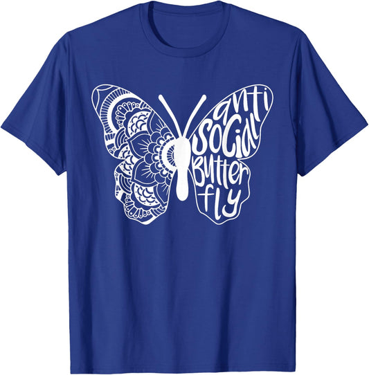 Anti-Social Butterfly Introvert Funny Sarcastic T-Shirt - T-Shirt | Royal