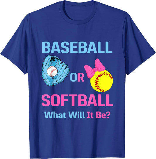 Baseball or Softball What Will It Be? Gender Reveal Party T-Shirt - T-Shirt | Royal