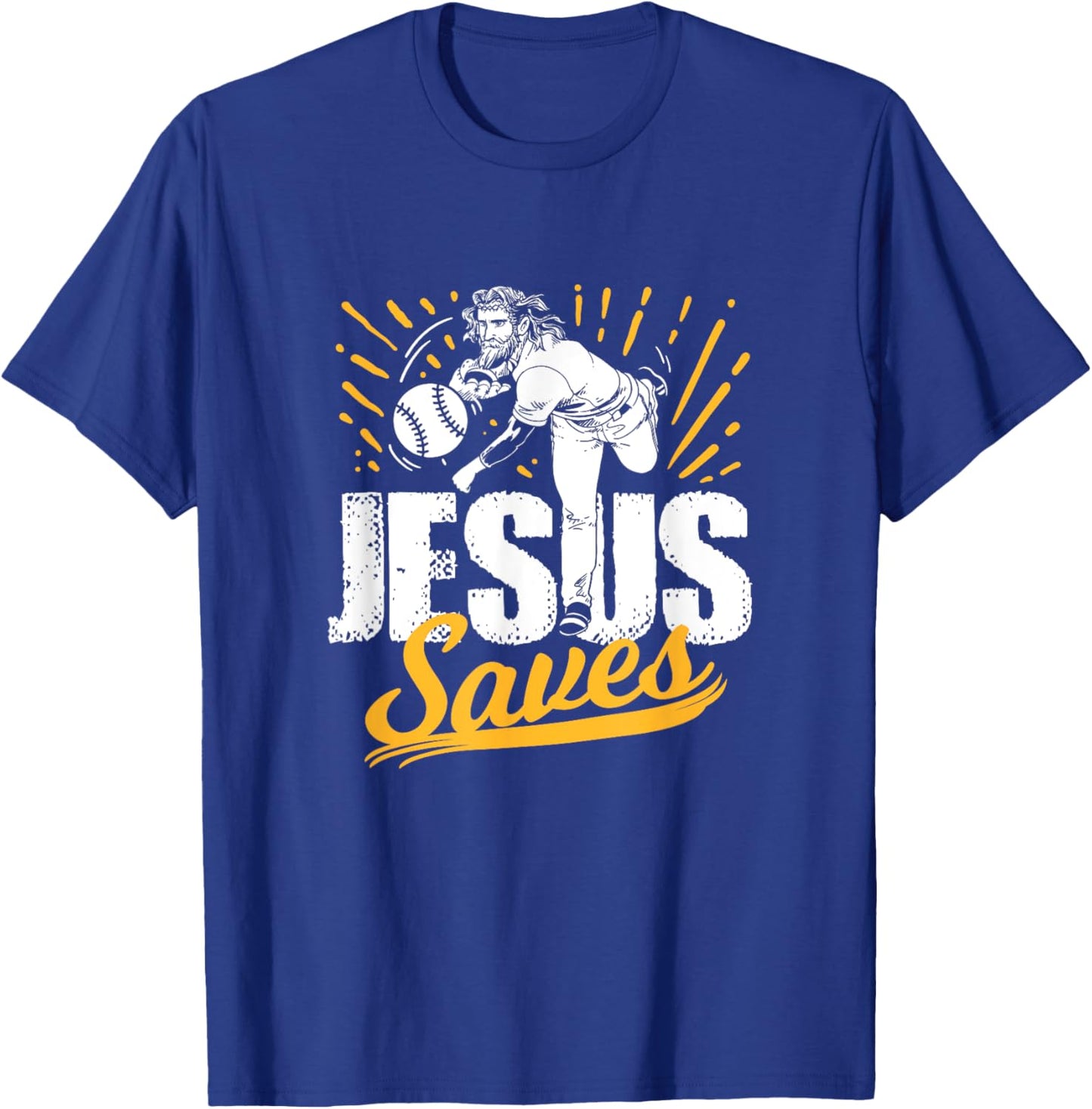 Jesus Saves Baseball Artwork T-Shirt - T-Shirt | Royal