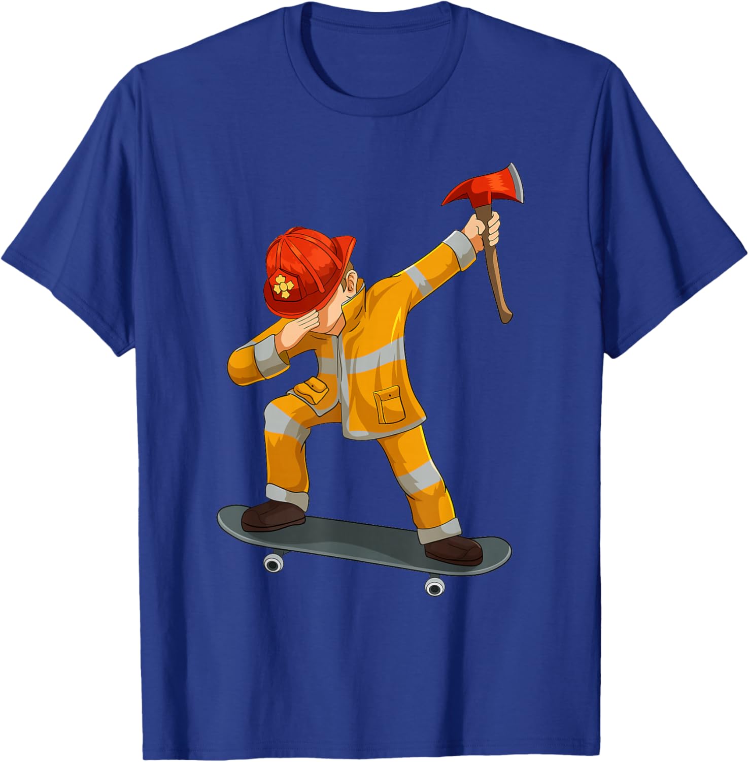 Skateboarding Dabbing Firefighter Skater Skateboard T-Shirt - T-Shirt | Royal