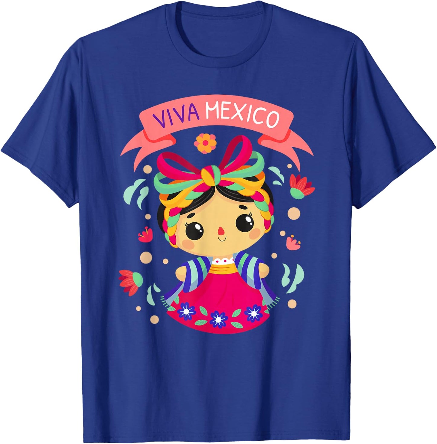 Viva Mexico Shirt Kids Girls Flores Mexican Independence Day T-Shirt - T-Shirt | Royal