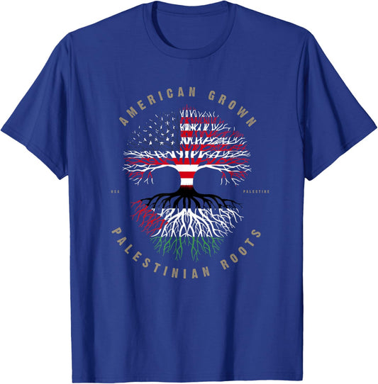 American Grown Palestinian Roots Palestine Flag T-Shirt - T-Shirt | Royal