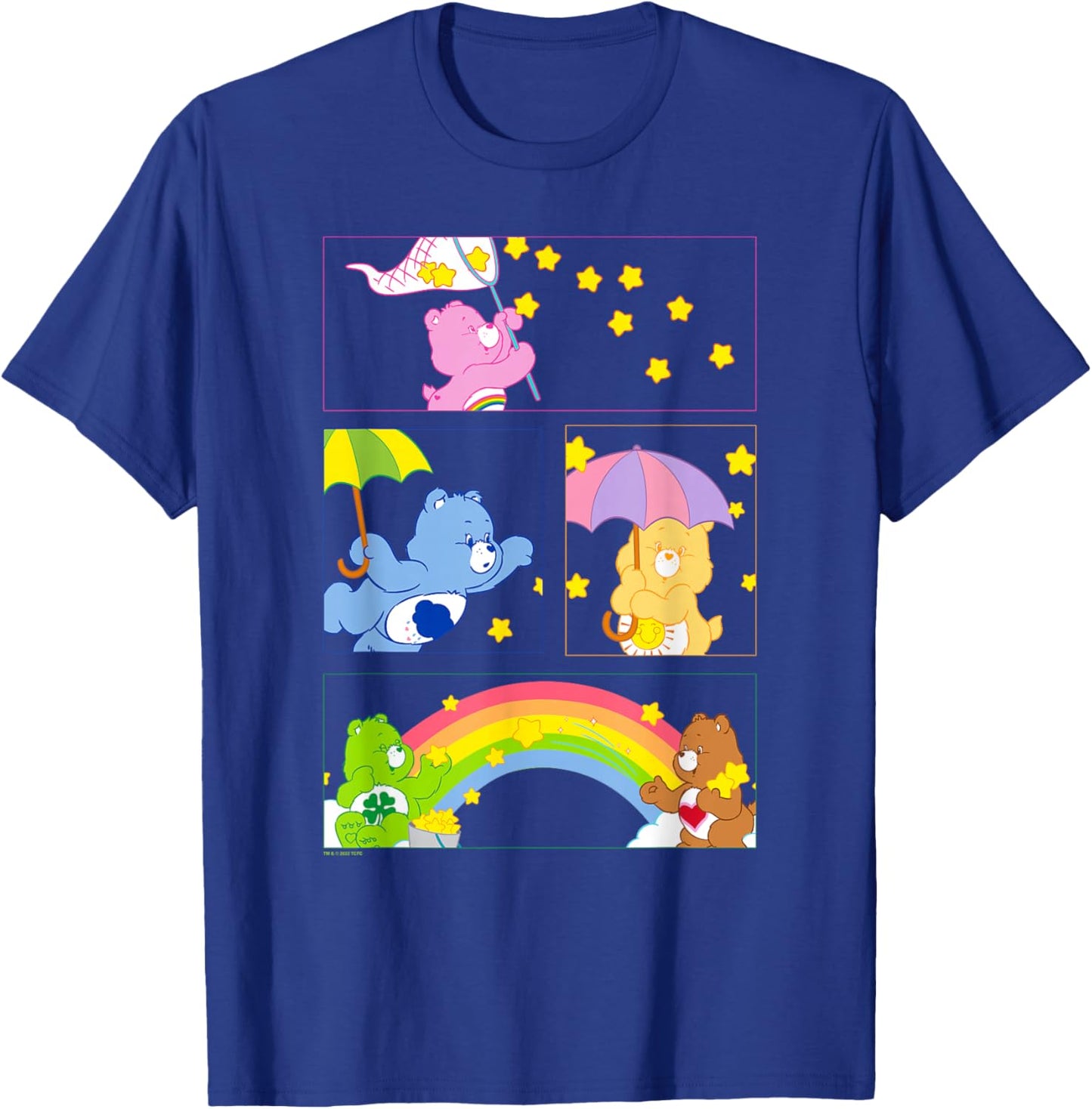 Care Bears Vintage Catching Stars Rainbow Group Panels T-Shirt - T-Shirt | Royal