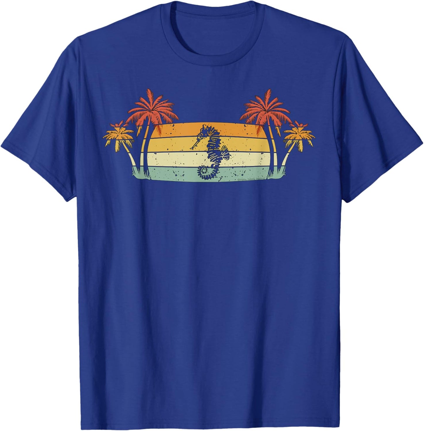 Tropical Palm Trees with Seahorse - Beach Vacation Women Kids T-Shirt - T-Shirt | Royal
