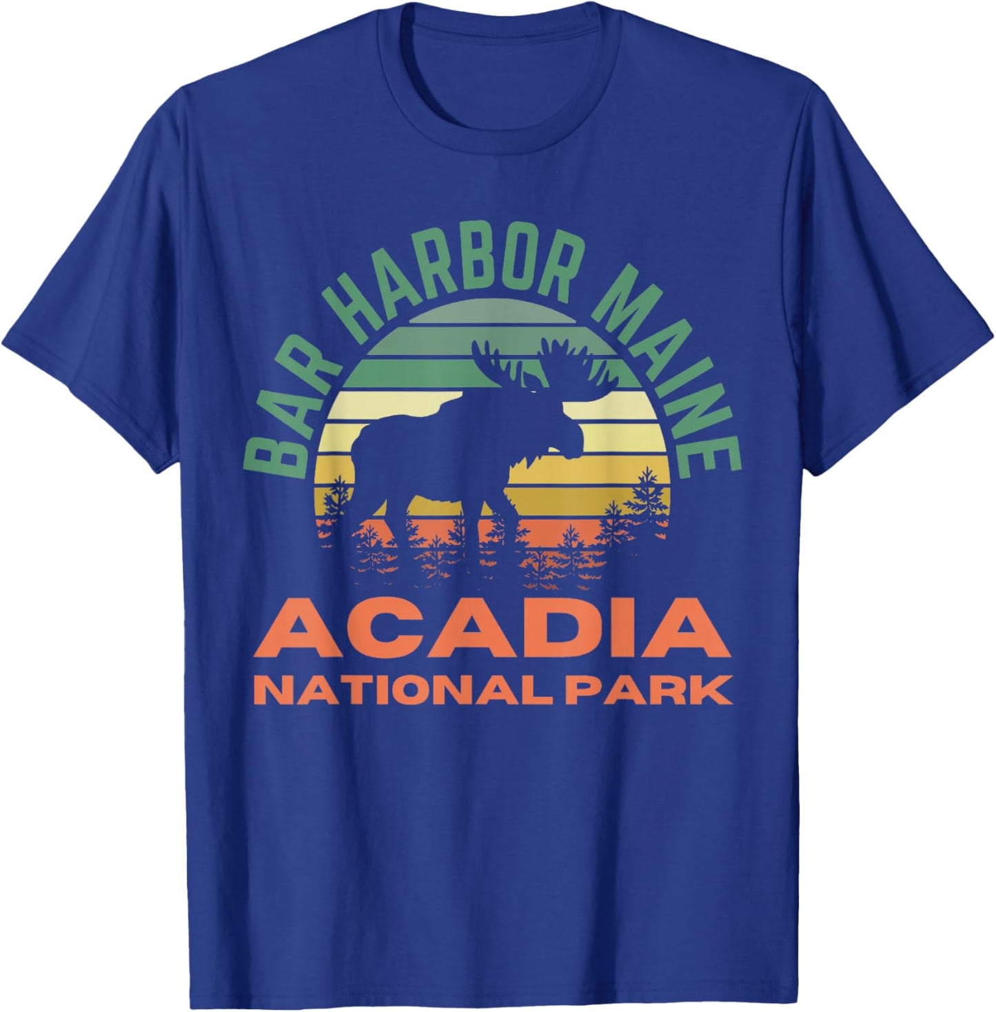 Bar Harbor Maine Acadia National Park Moose Retro Sunset T-Shirt - T-Shirt | Royal