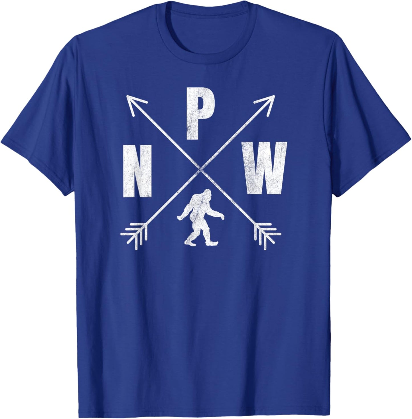 Bigfoot Sasquatch PNW Logo Compass Crossed Arrows Distressed T-Shirt - T-Shirt | Royal