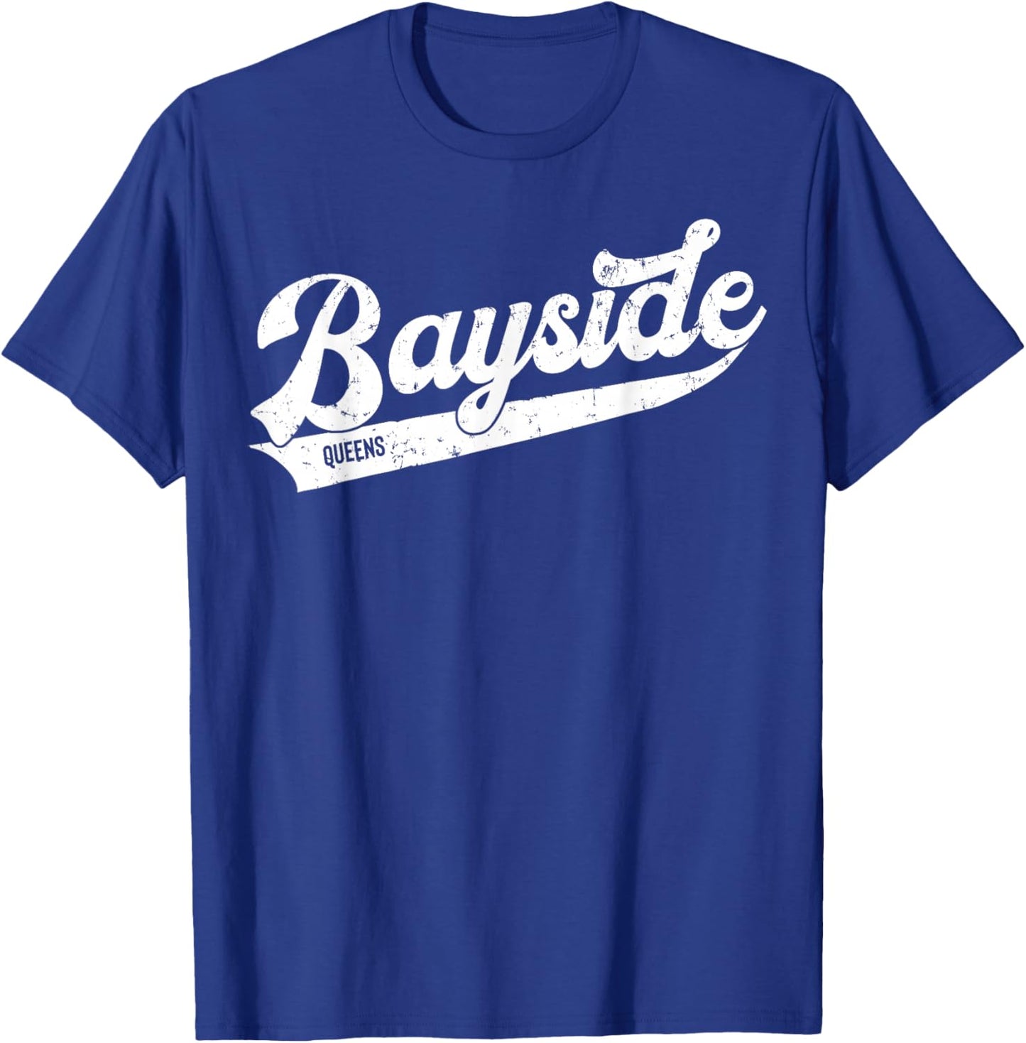 Bayside Queens NYC Typographic Distressed Design T-Shirt - T-Shirt | Royal