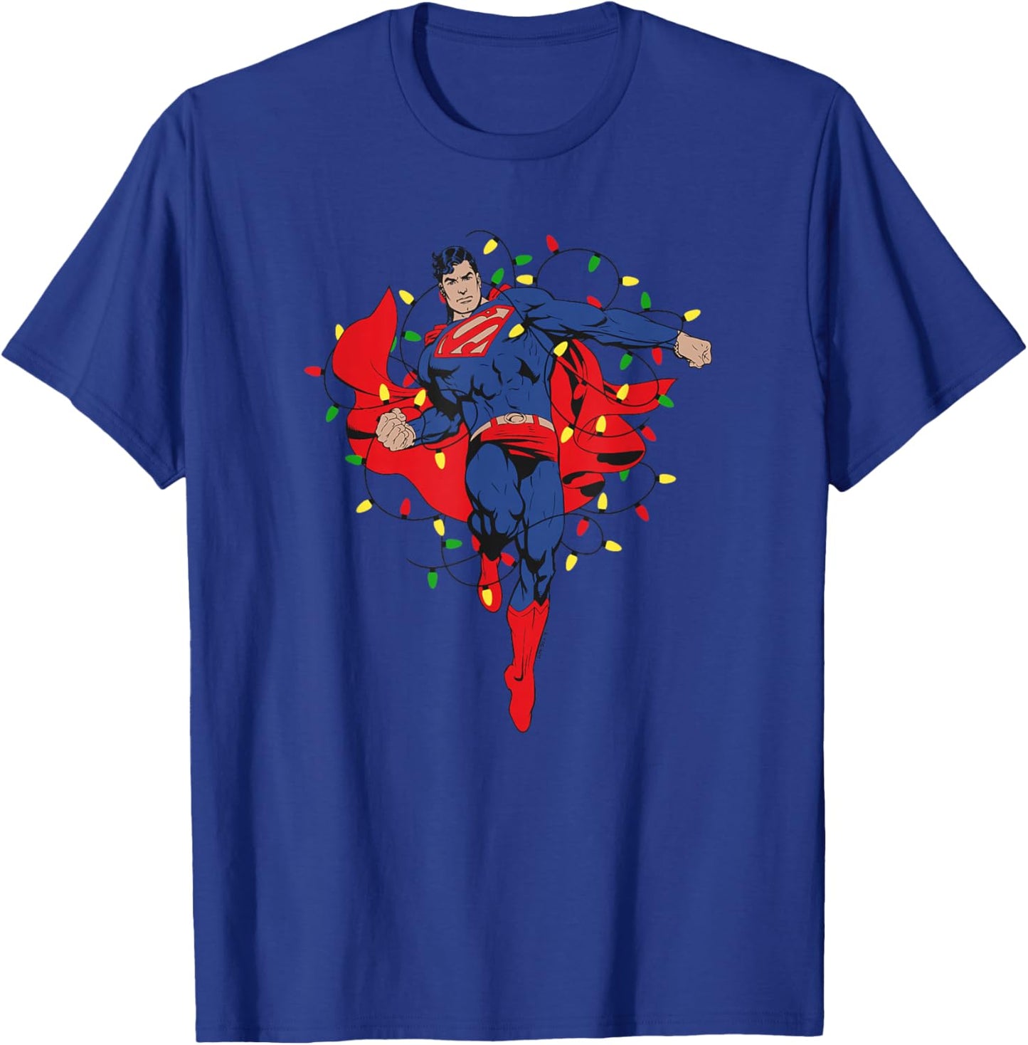 DC Comics Superman Christmas Lights Superhero Flight T-Shirt - T-Shirt | Royal