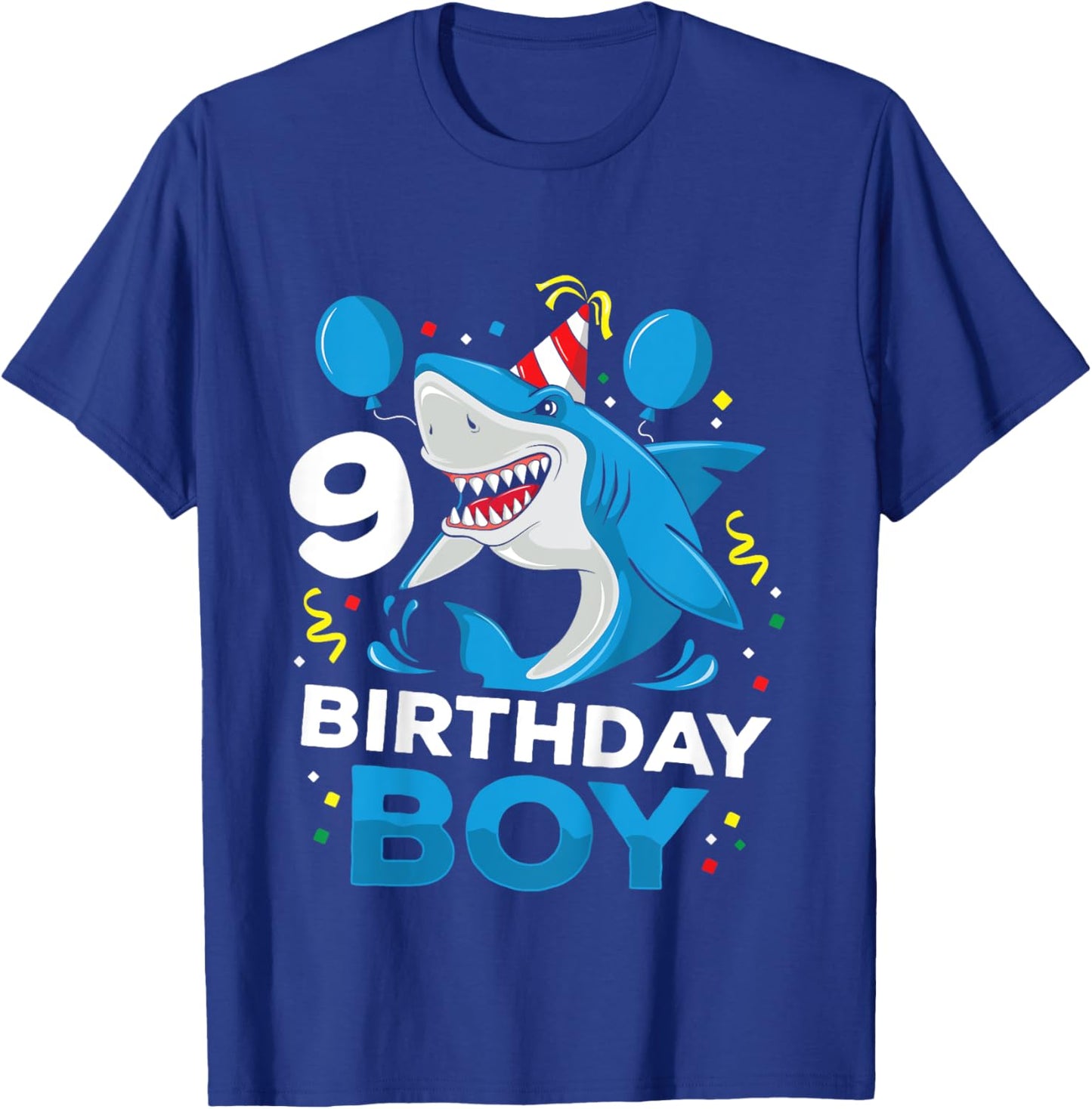 Kids 9th Birthday Boy Shark Ocean Theme Party 9 Years Old For Boy T-Shirt - T-Shirt | Royal