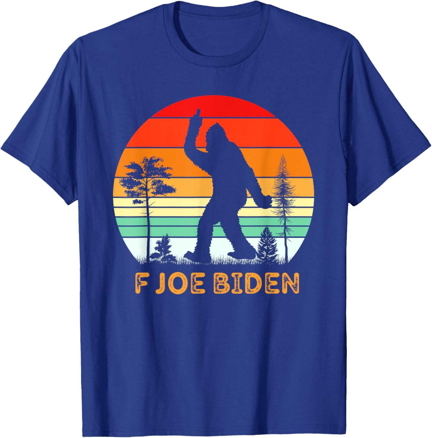 F Joe Biden Bigfoot Flipping the Bird Retro Vintage T-Shirt - T-Shirt | Royal