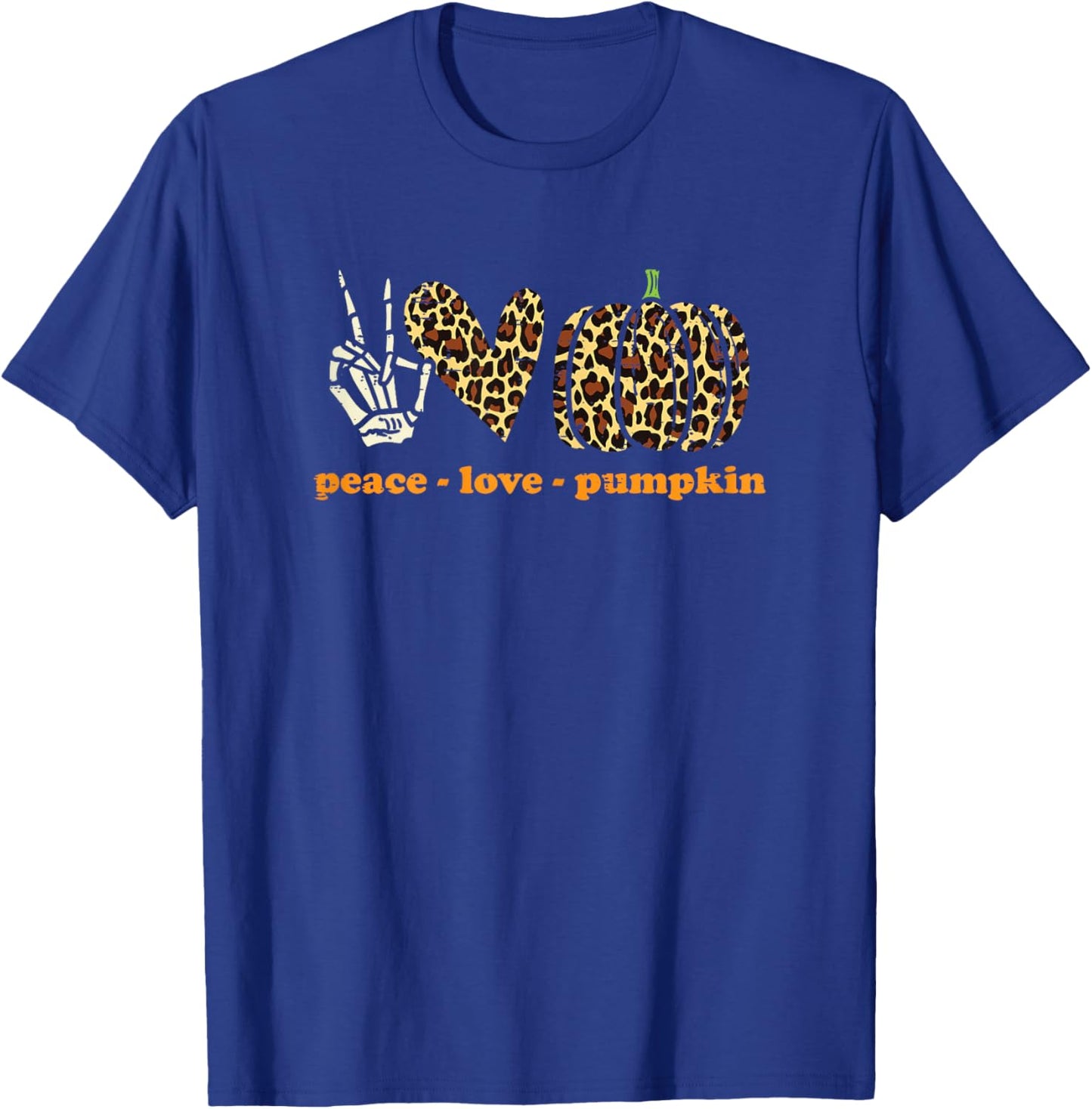 Peace Love Pumpkins Leopard Print Cheetah Halloween Women T-Shirt - T-Shirt | Royal