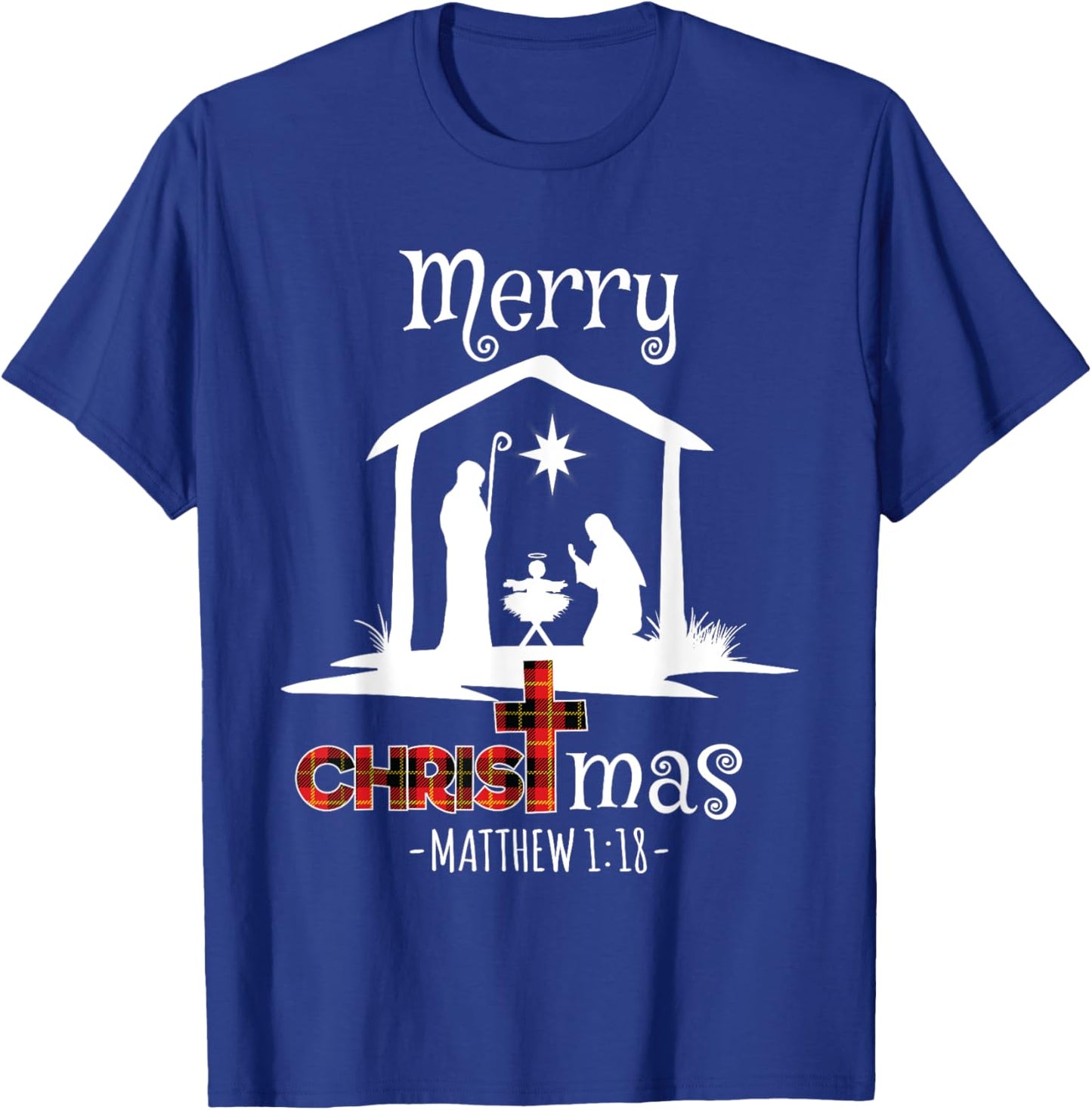 Merry Christmas Cute Buffalo Plaid Christians T-Shirt - T-Shirt | Royal