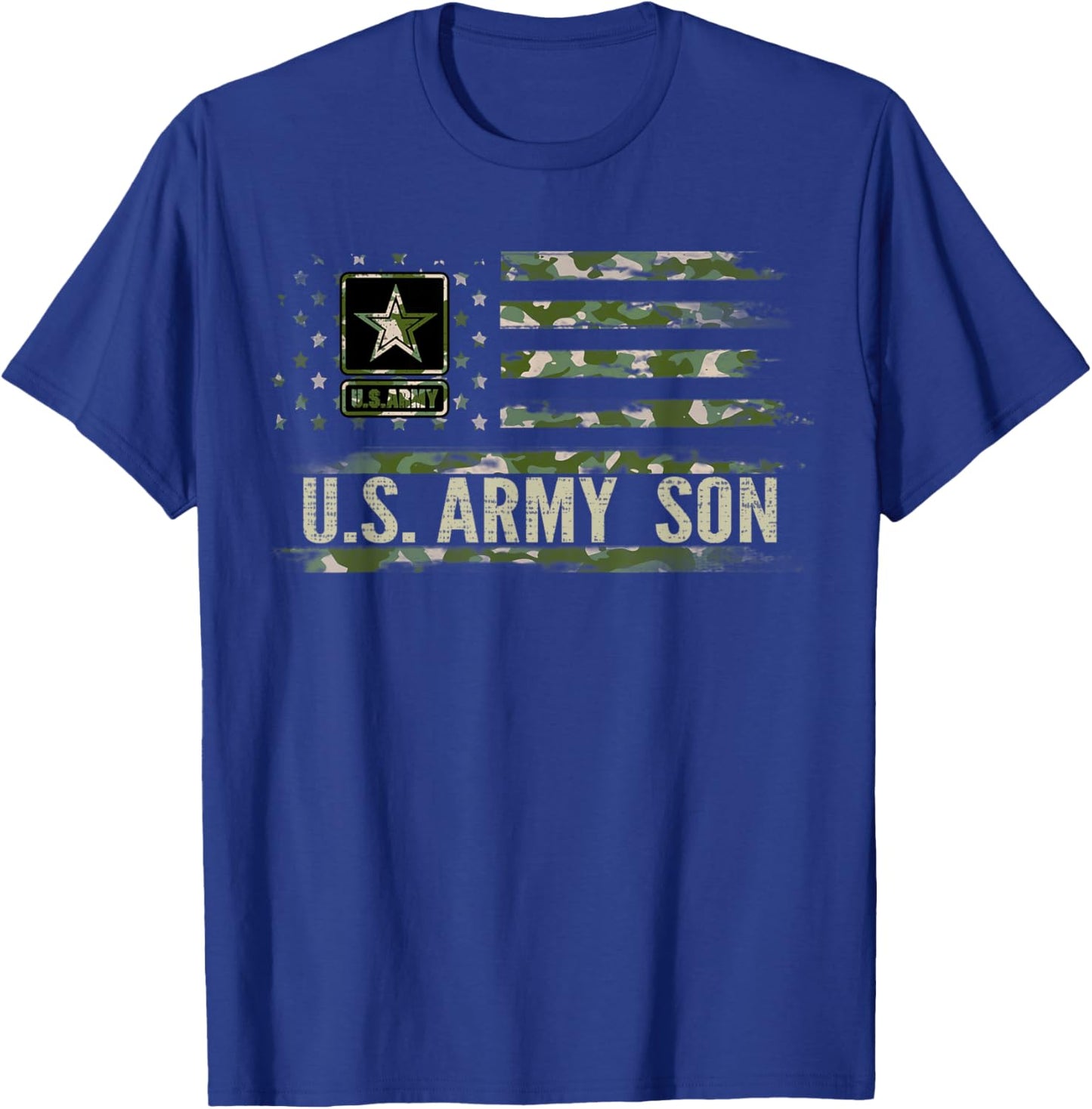 Vintage U.S Army Son With Camo American Flag Veteran Gift T-Shirt - T-Shirt | Royal