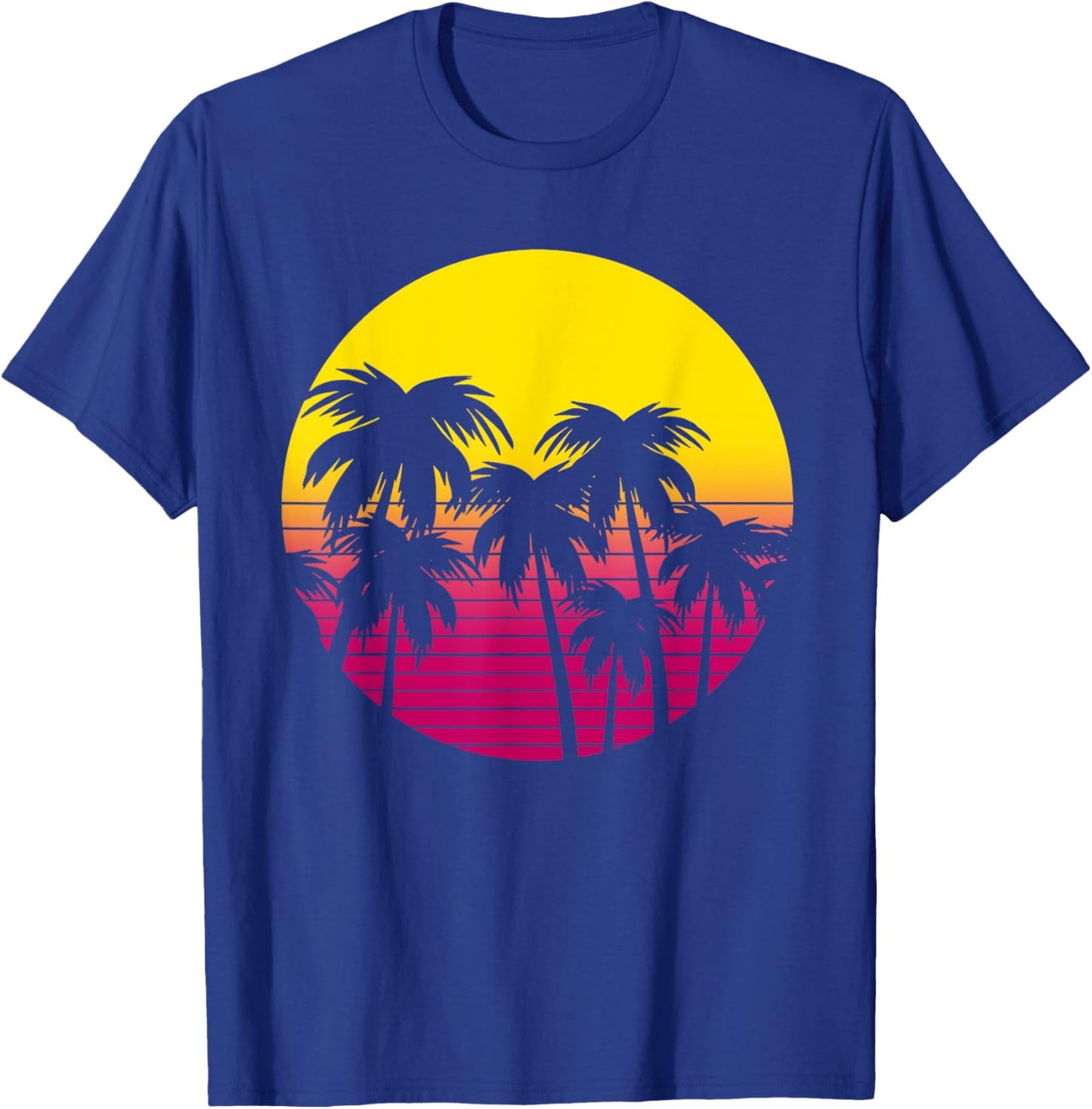 Retro Palm Trees Beach Sunset 80s Summer Vacation Men Women Girls Kids T-Shirt - T-Shirt | Royal