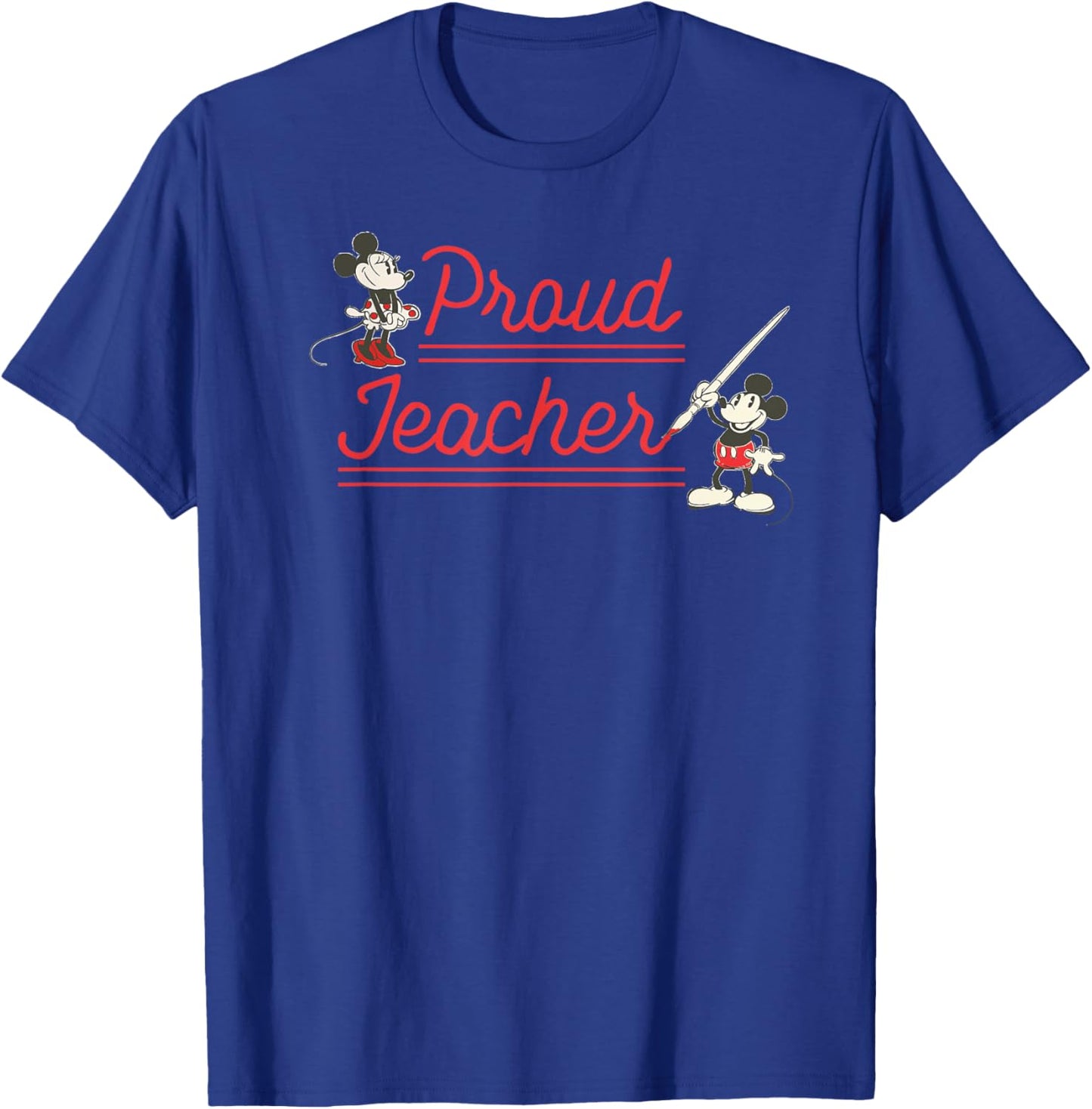 Disney Classic Mickey and Minnie Mouse Proud Teacher Retro T-Shirt - T-Shirt | Royal