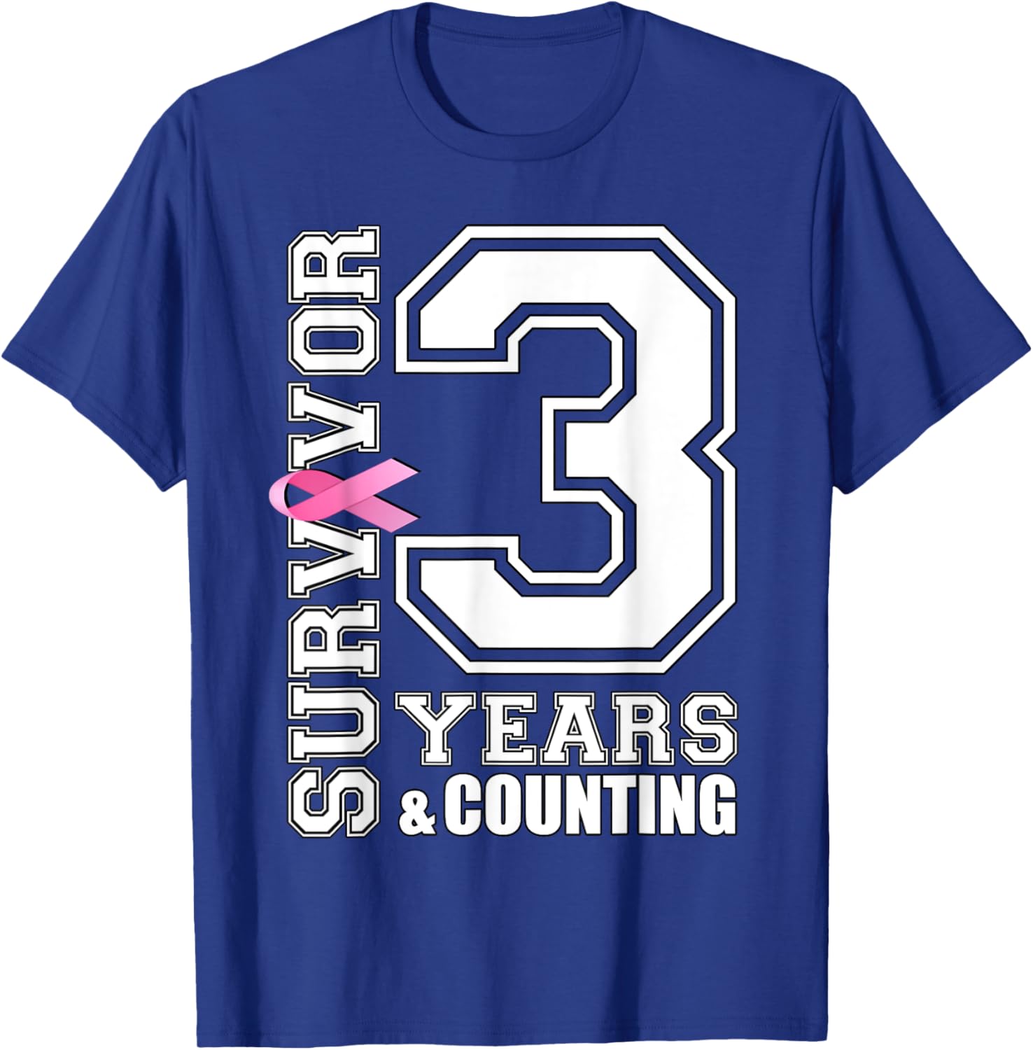 3 Years Breast Cancer Survivor Pink Ribbon Gifts T-Shirt - T-Shirt | Royal