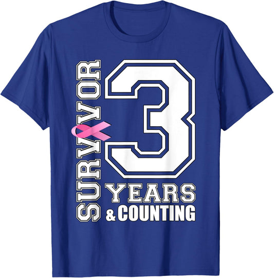 3 Years Breast Cancer Survivor Pink Ribbon Gifts T-Shirt - T-Shirt | Royal