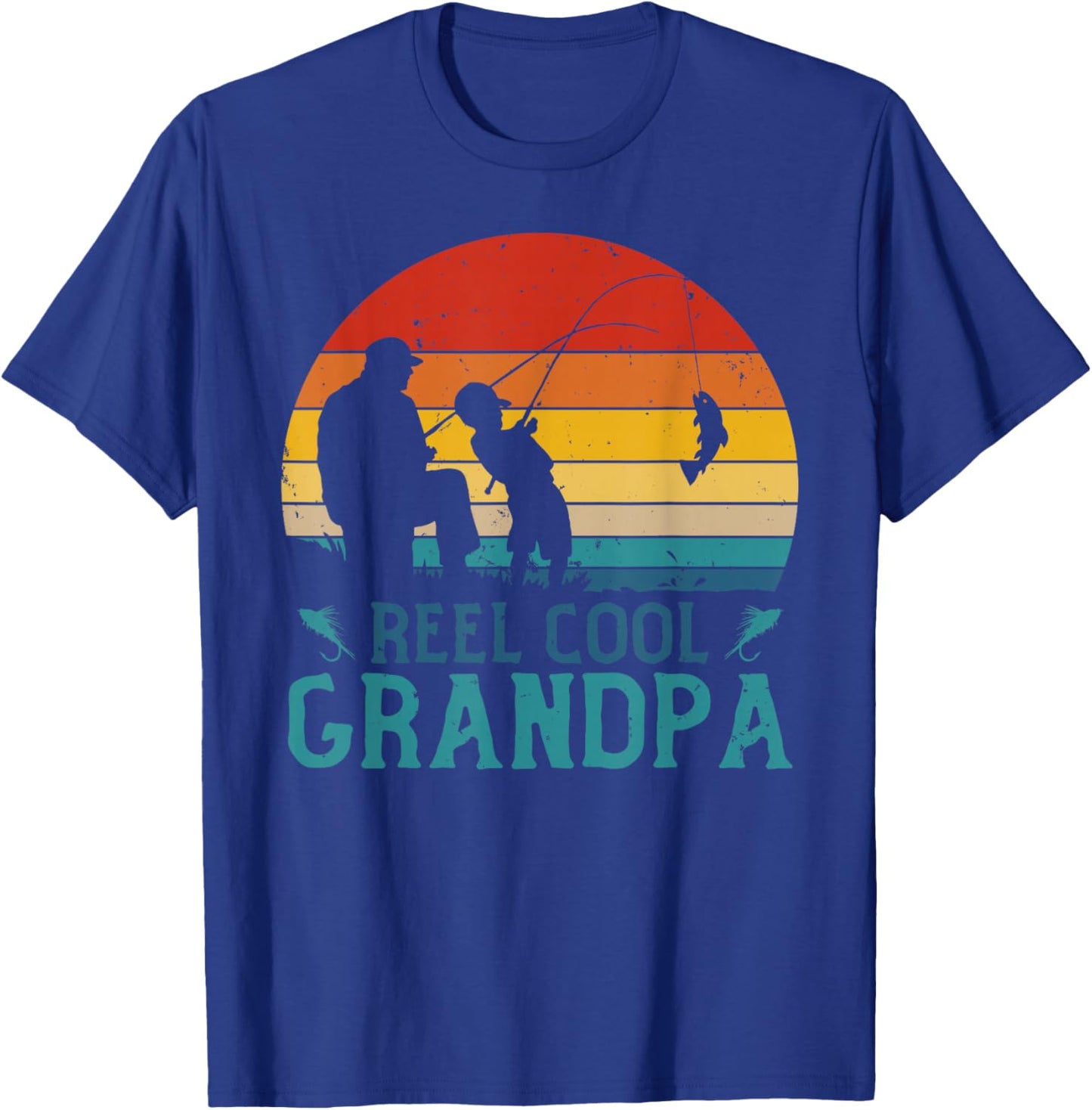 Vintage Fishing Reel Cool Grandpa Fisherman Father's Day T-Shirt - T-Shirt | Royal