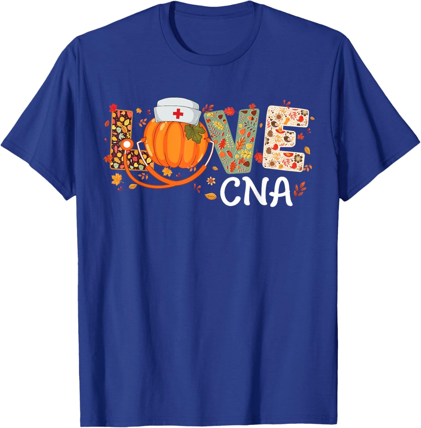 Love CNA Pumpkin Autumn Fall Nursing Thanksgiving T-Shirt - T-Shirt | Royal