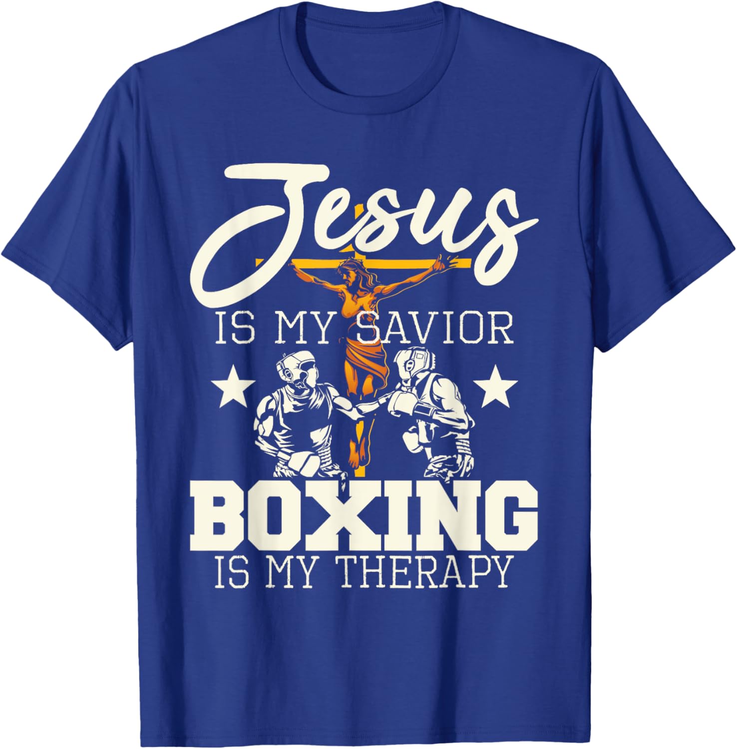 Jesus Is My Savior Boxing Is my Therapy - Gym Boxer T-Shirt - T-Shirt | Royal