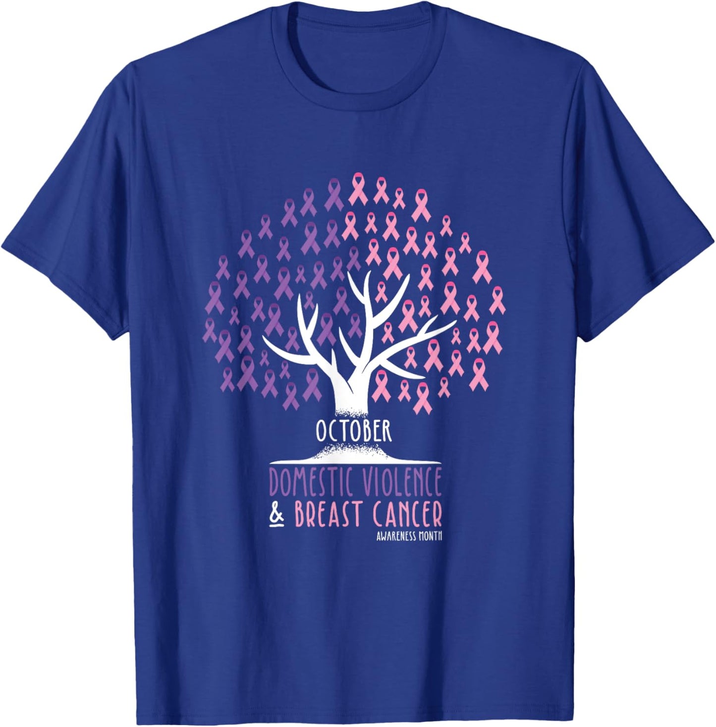 Ribbon Tree - Breast Cancer and Domestic Violence Awareness T-Shirt - T-Shirt | Royal