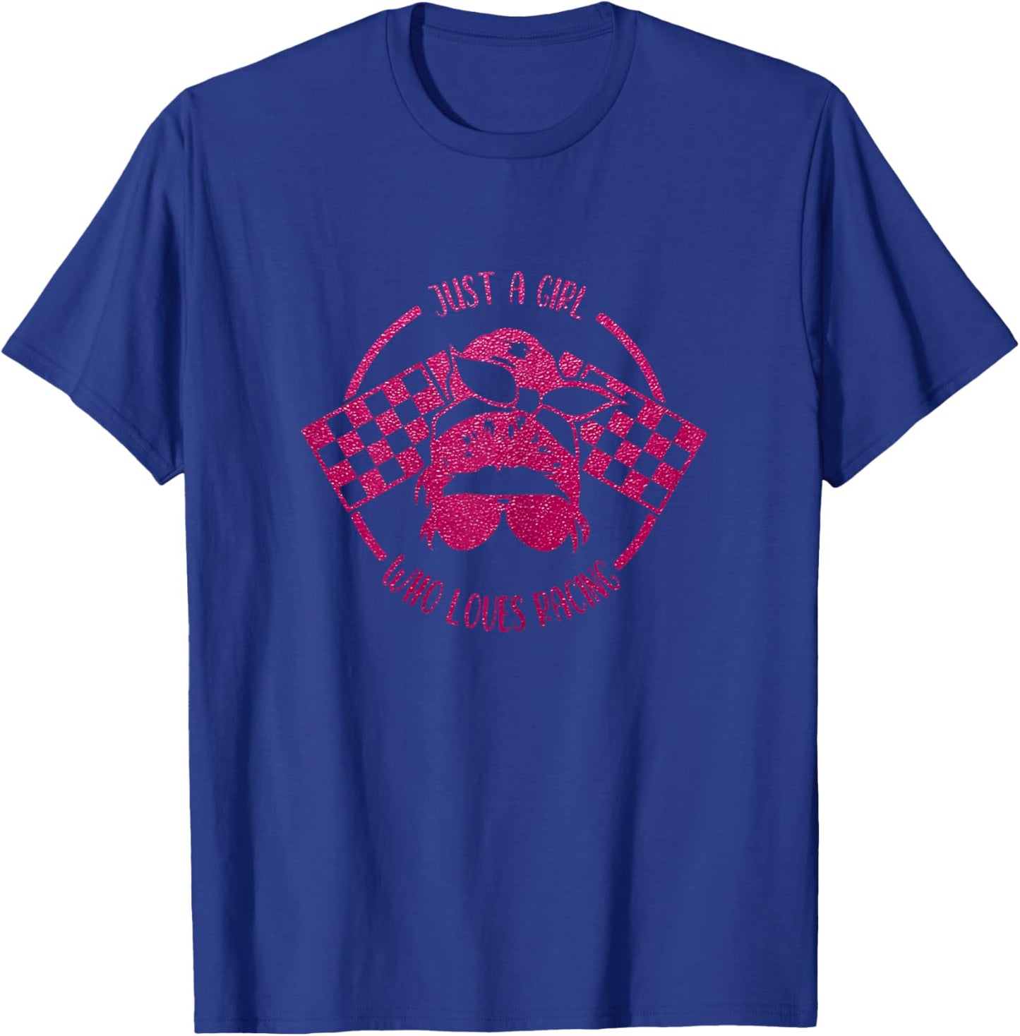 Just A Girl Who Loves Racing Race Day Checkered Flags Gift T-Shirt - T-Shirt | Royal