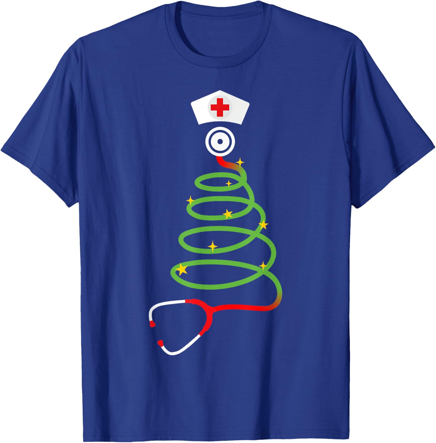 Funny christmas tree with stethoscope nurse hospital xmas T-Shirt - T-Shirt | Royal