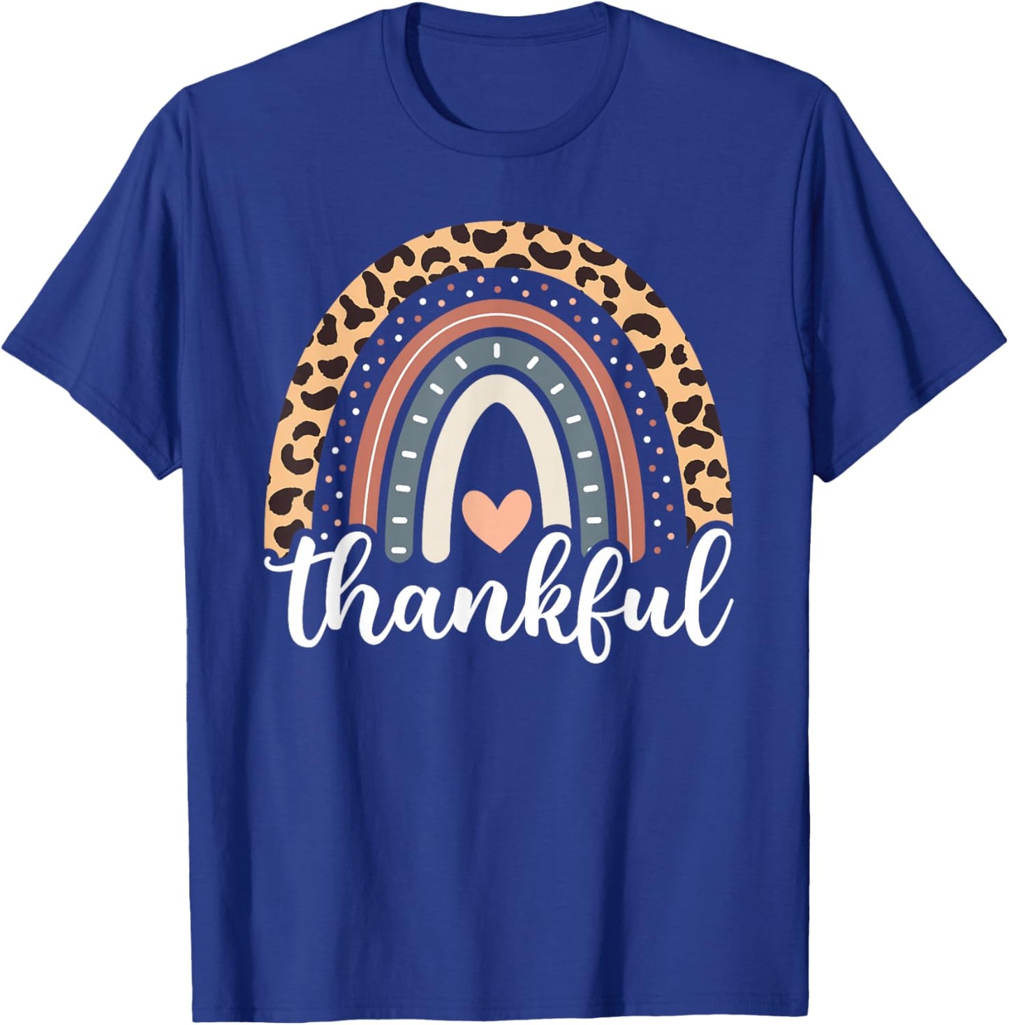 Thankful Thanksgiving Rainbow Leopard Print 2024 Women Girls T-Shirt - T-Shirt | Royal