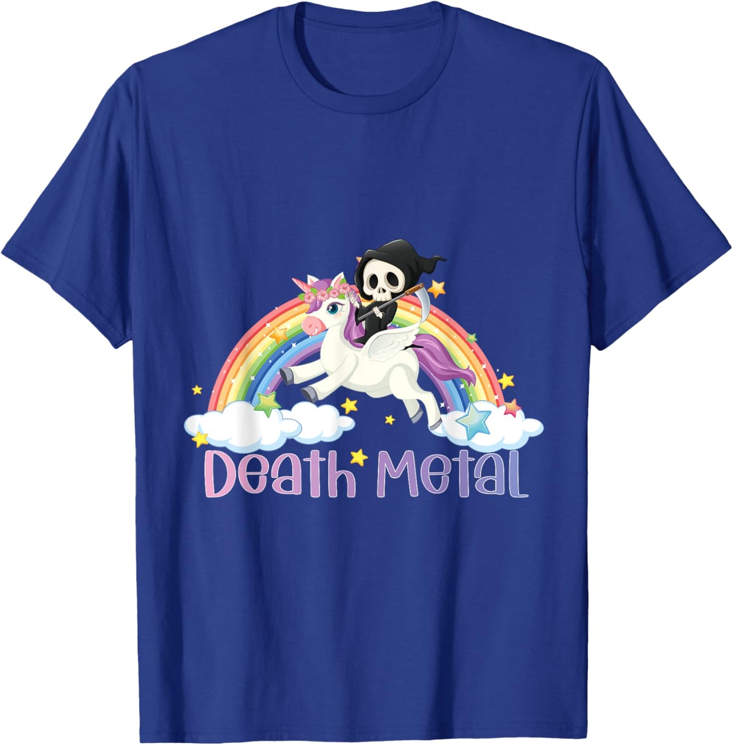 Grim Reaper Rainbow Colorful Stars Unicorn Death-Metal T-Shirt - T-Shirt | Royal