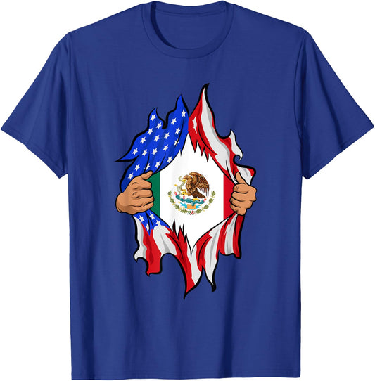 Mexican Blood Inside Me Proud Mexico Flag Ripping Open T-Shirt - T-Shirt | Royal