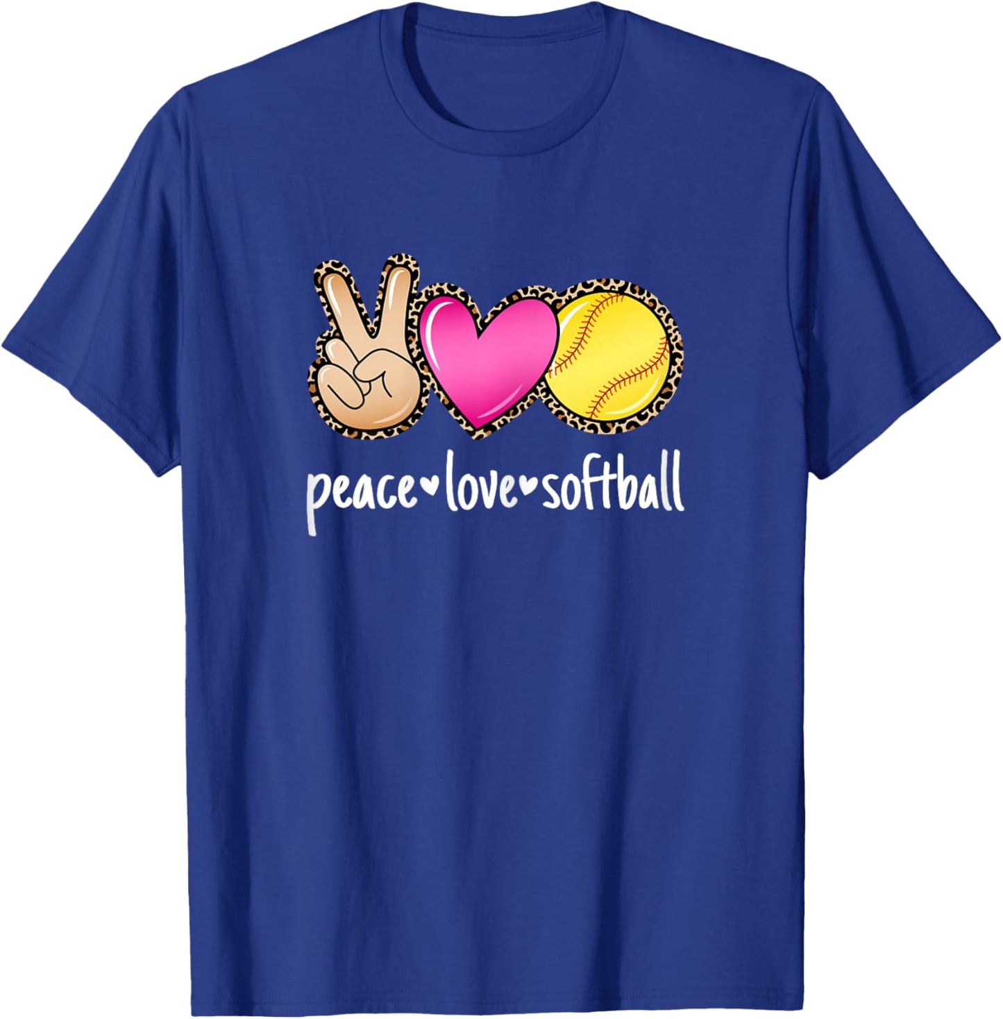 Peace Love Softball Leopard Print Women Girls Cute Softball T-Shirt - T-Shirt | Royal