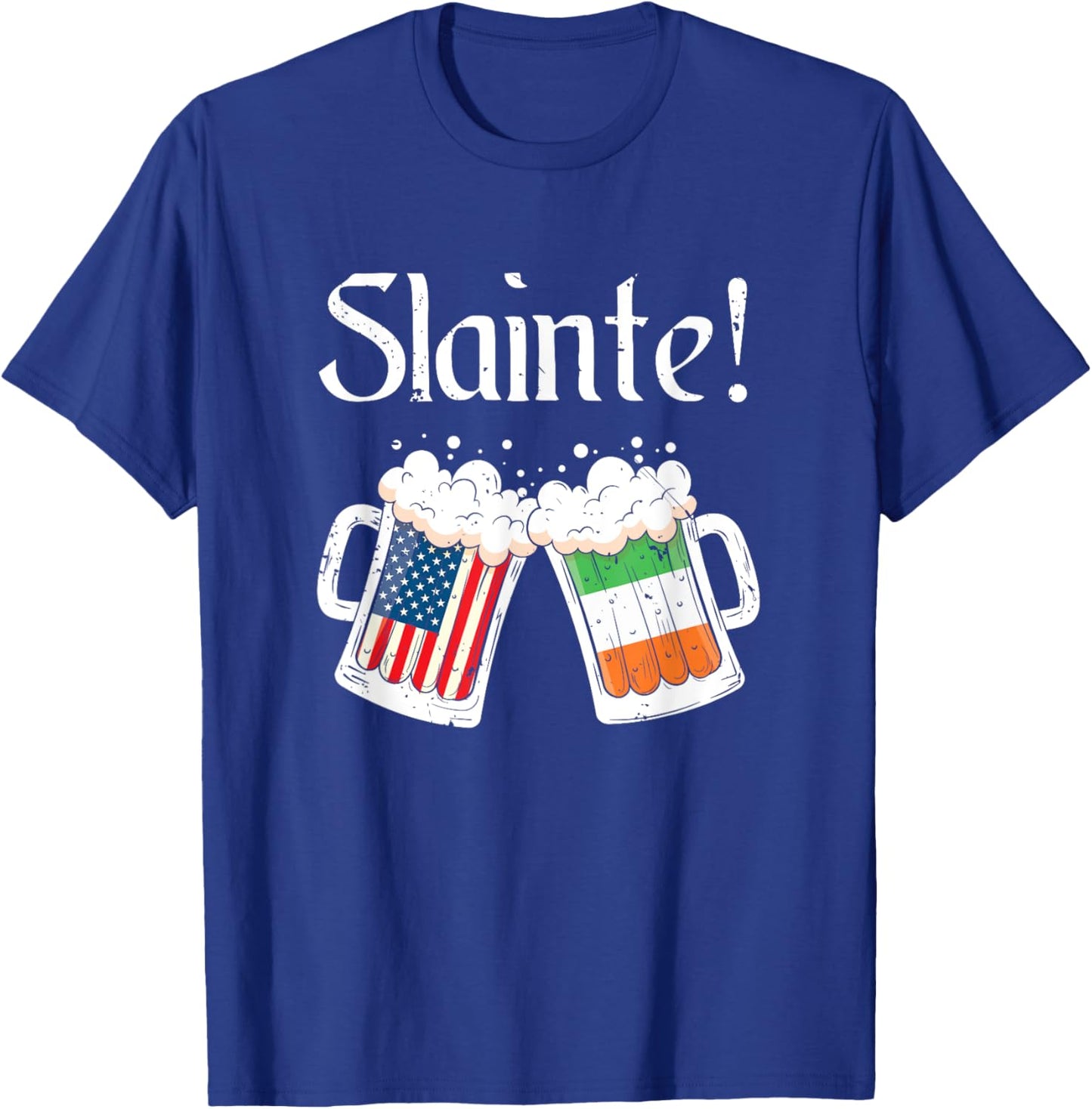Slainte Irish American Flag Beer Retro St Patricks Day Women Men T-Shirt - T-Shirt | Royal