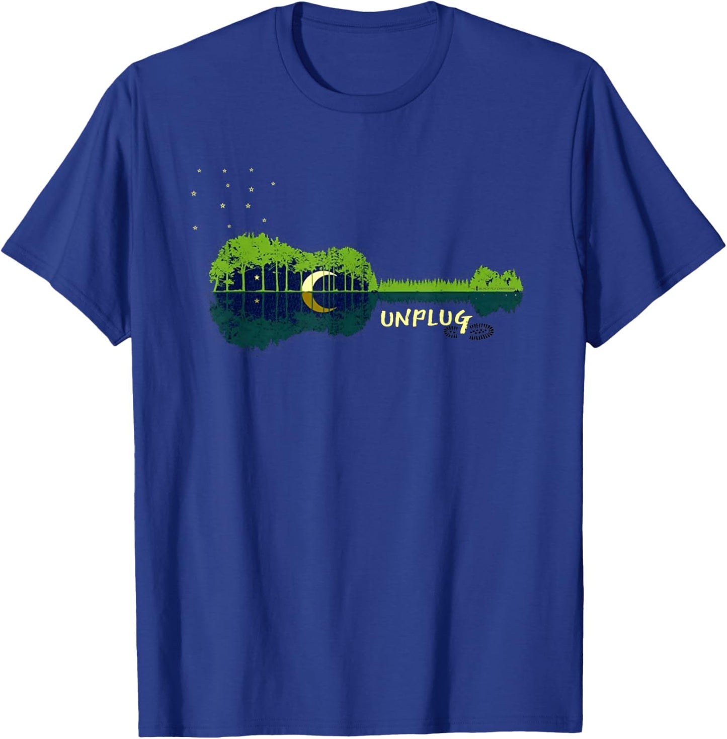 "Unplug" Acoustic Guitar Forest Outdpor Camping Apparel T-Shirt - T-Shirt | Royal