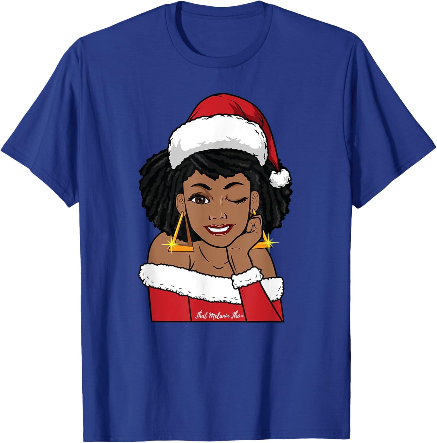 Black Mrs. Claus w/Afro Winking African American Christmas T-Shirt - T-Shirt | Royal